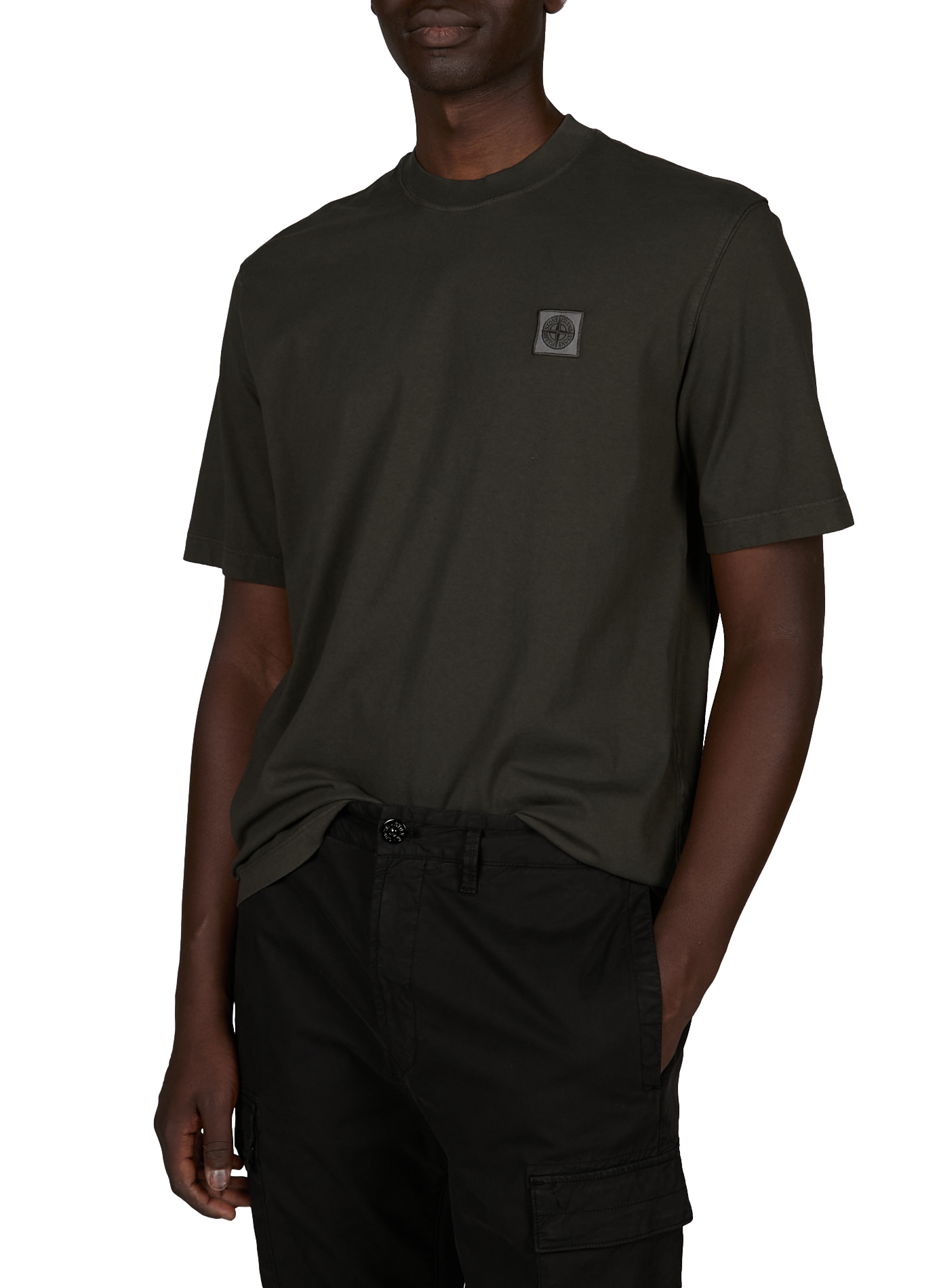 Gerader Rundhalsausschnitt T-Shirt aus Baumwolle STONE ISLAND Grau