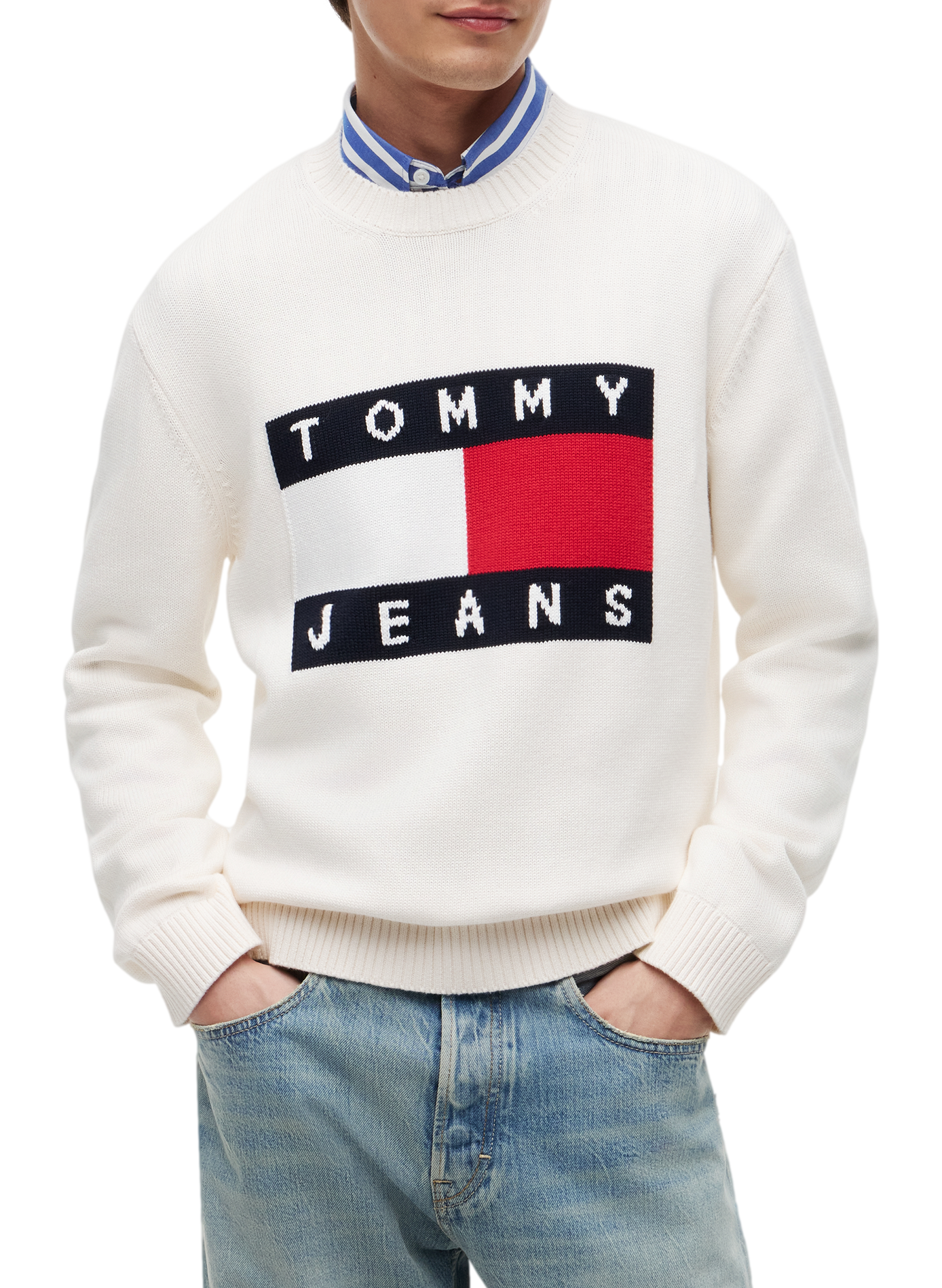Round neck cotton sweater TOMMY HILFIGER Beige