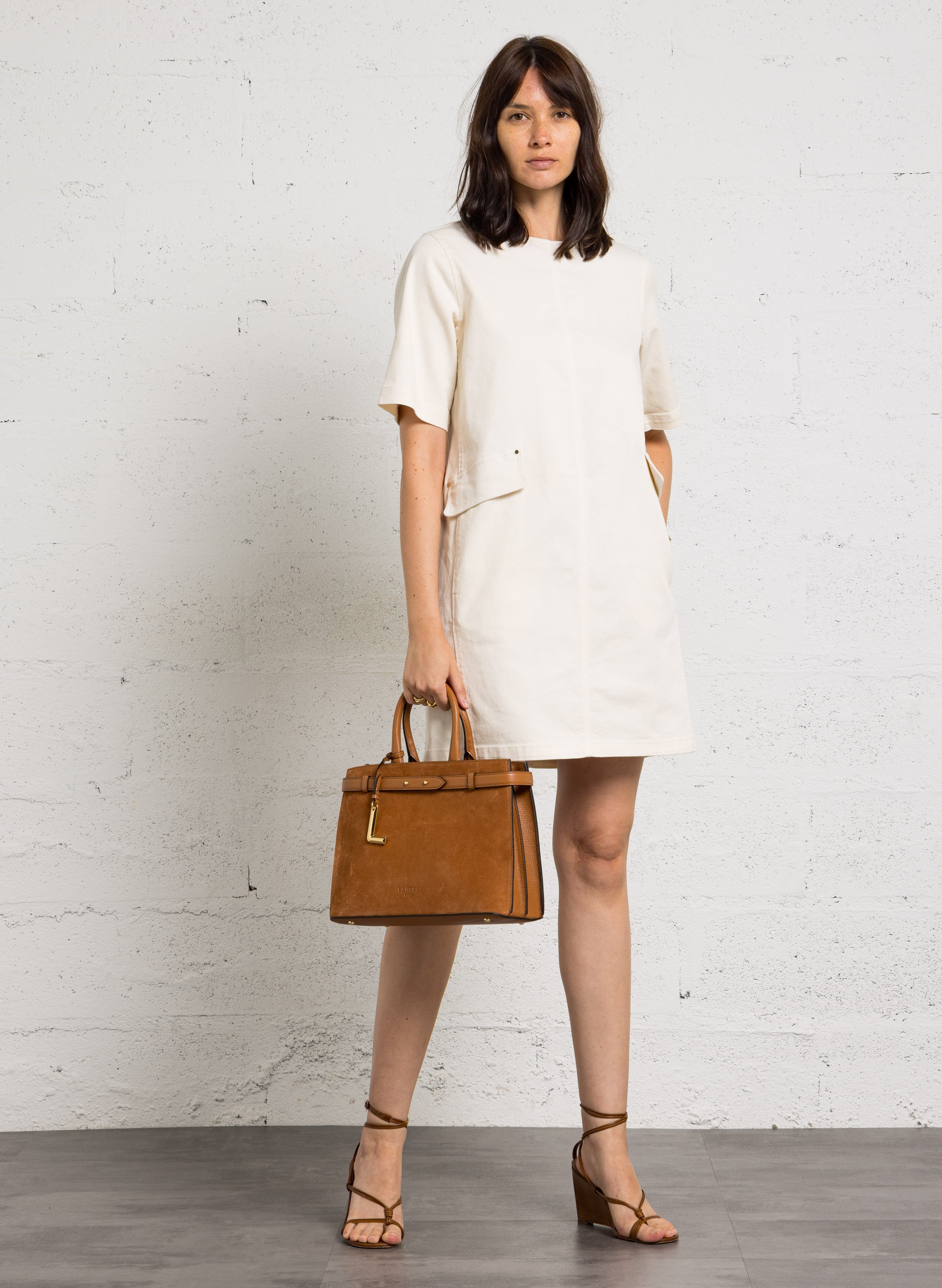 Robe courte col rond en coton mélangé balsa MAISON 123 Beige