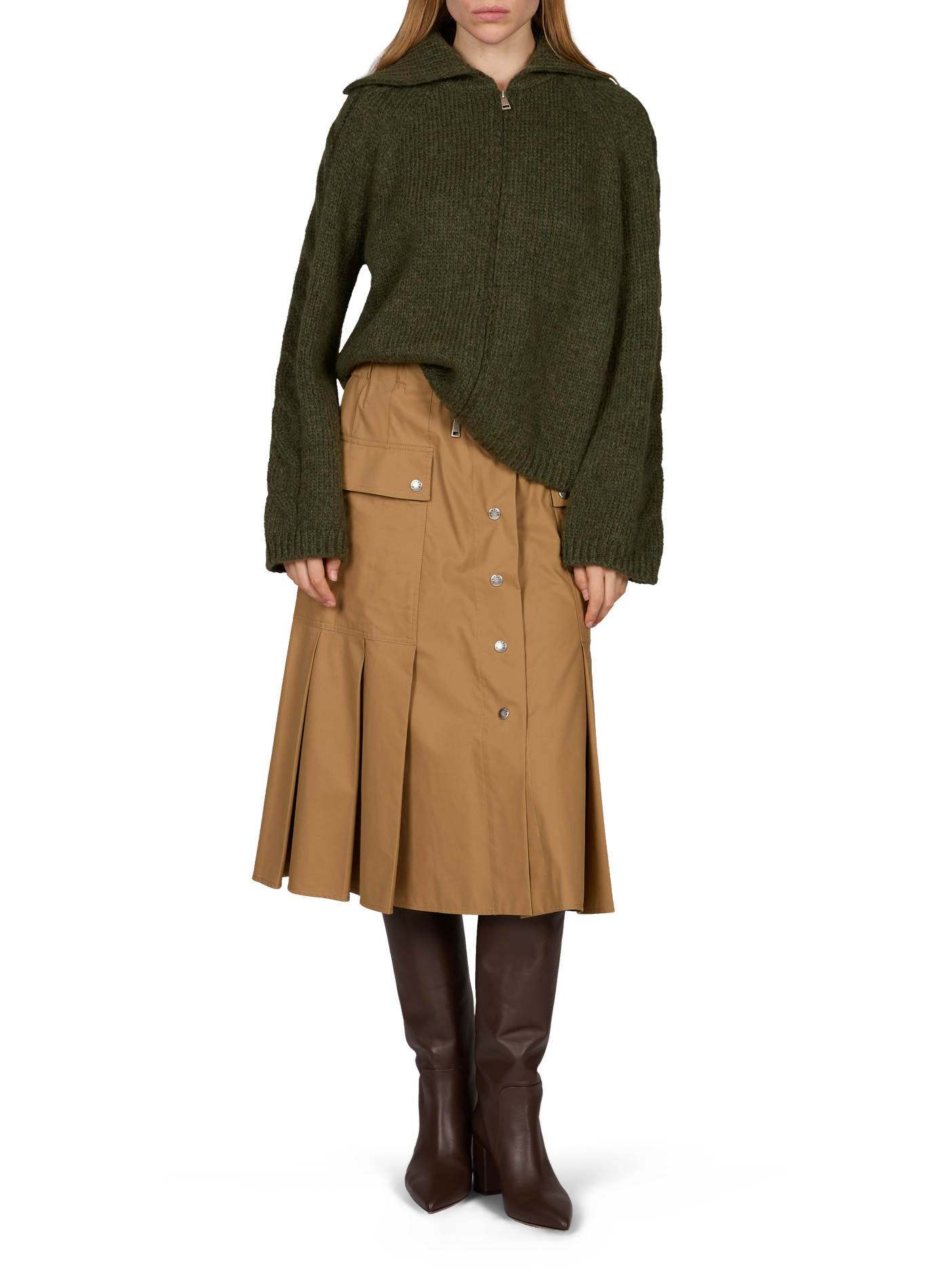 Jupe midi évasée boutonnée MONCLER Beige