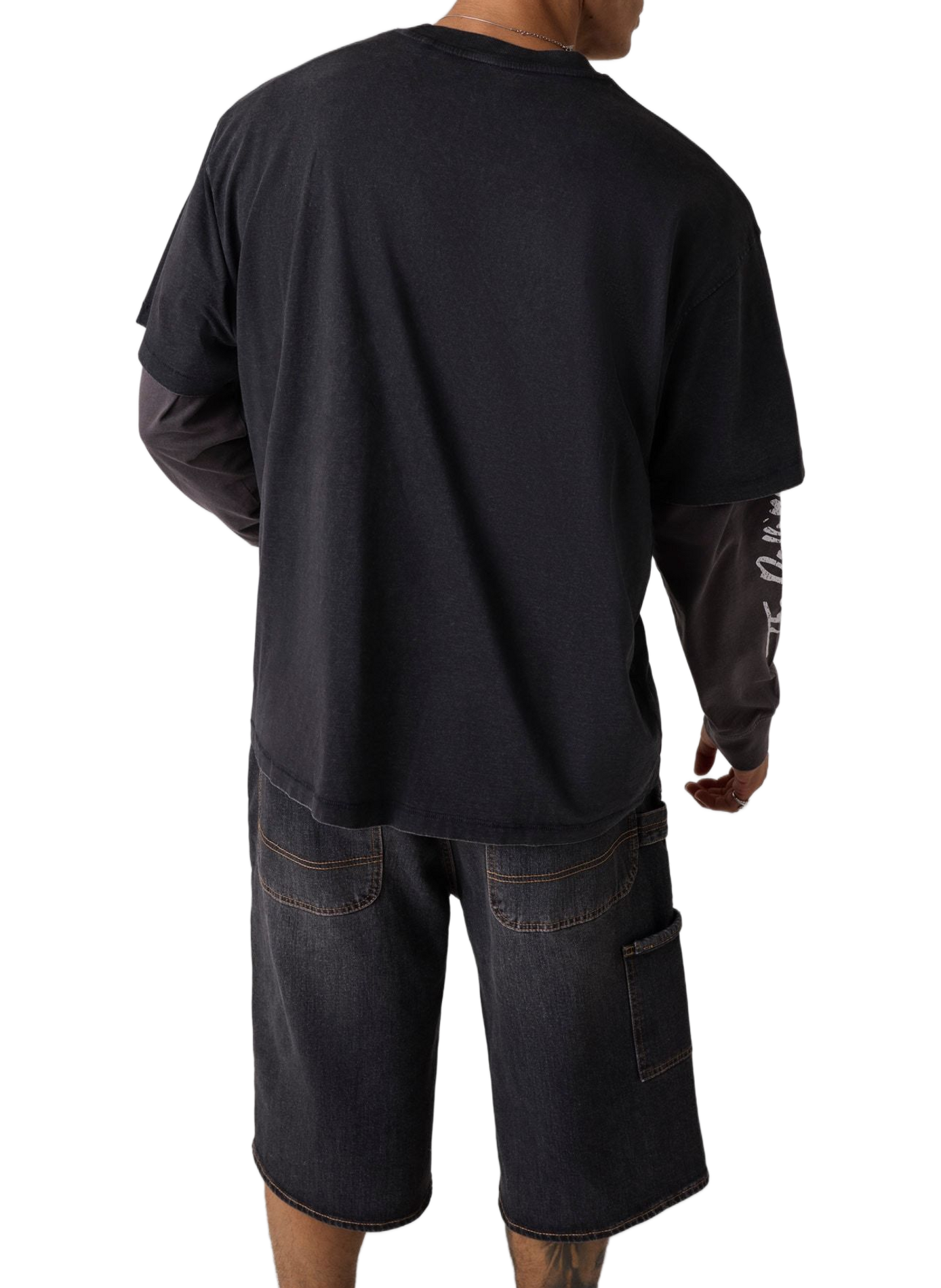 T-shirt droit col rond imprimé en coton GUESS Noir