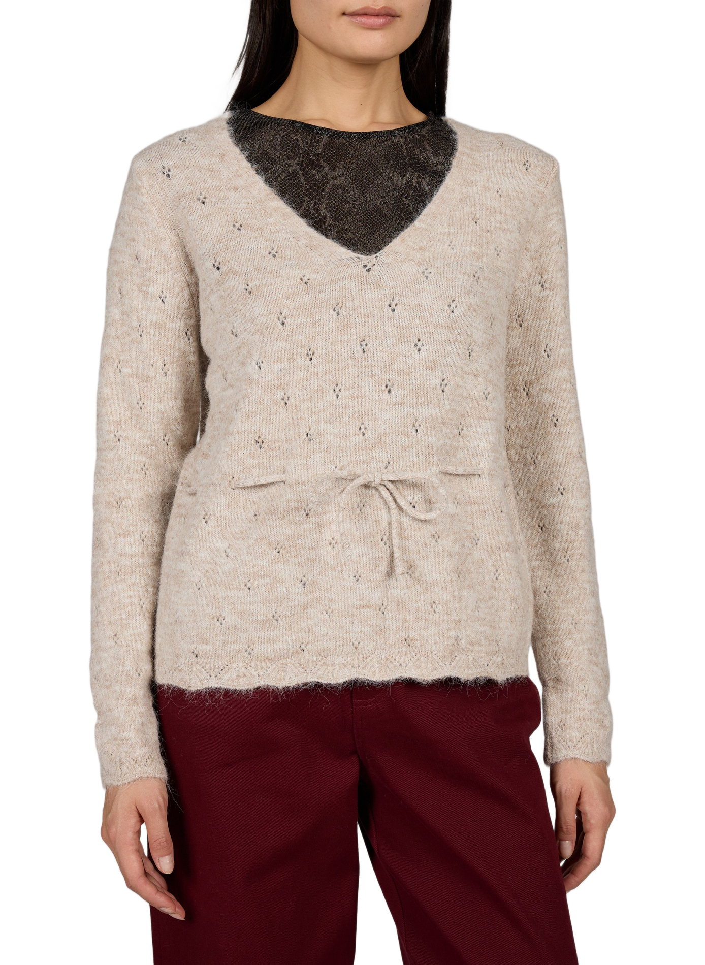 V-neck knit sweater VILA Beige