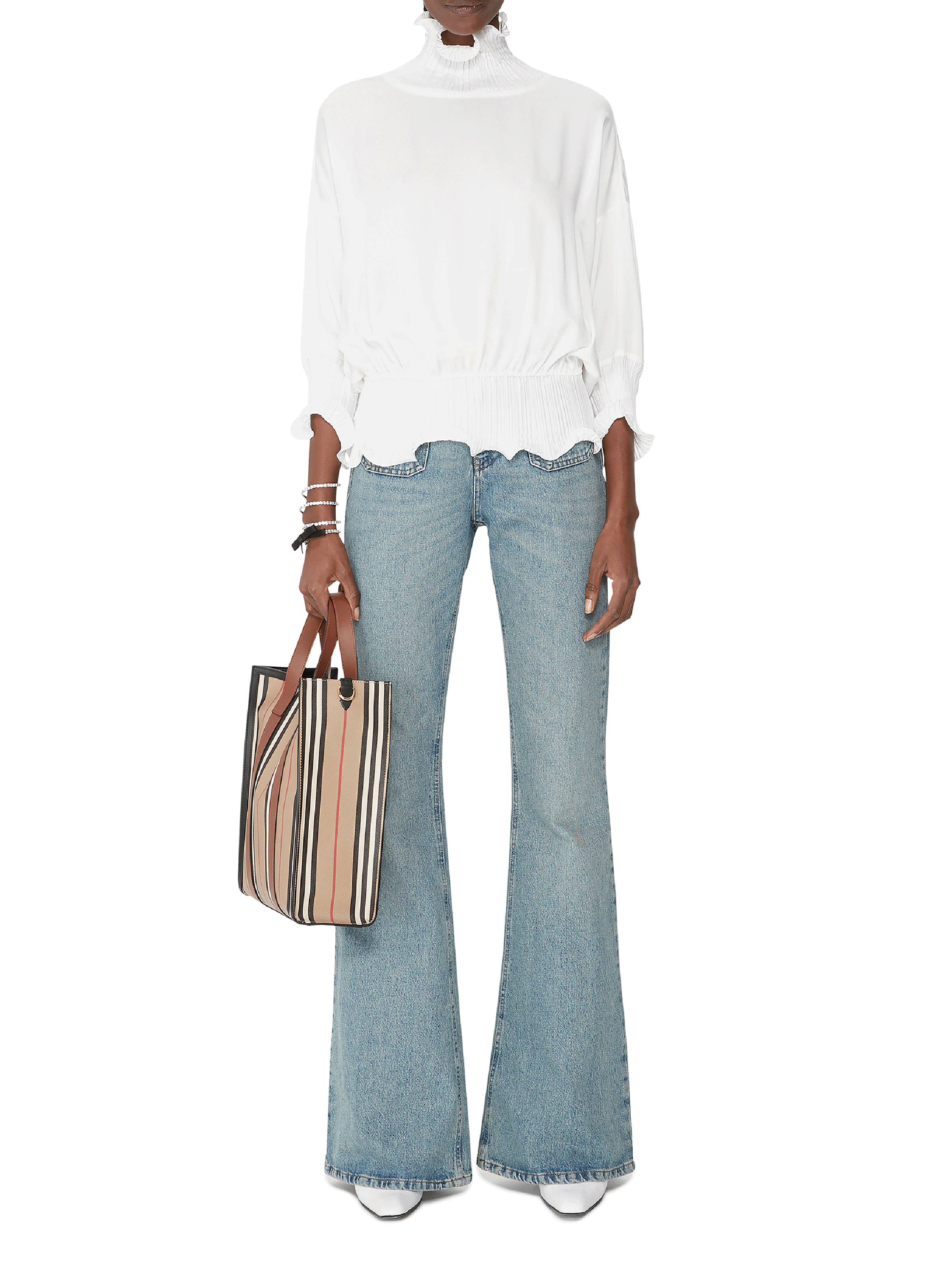 Flared jeans in washed denim MIU MIU Blauw