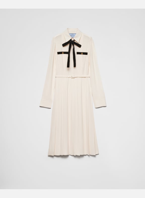 Robe longue plissée en satin sablé Beige by PRADA PRADA Robe longue plissée en satin sablé Beige