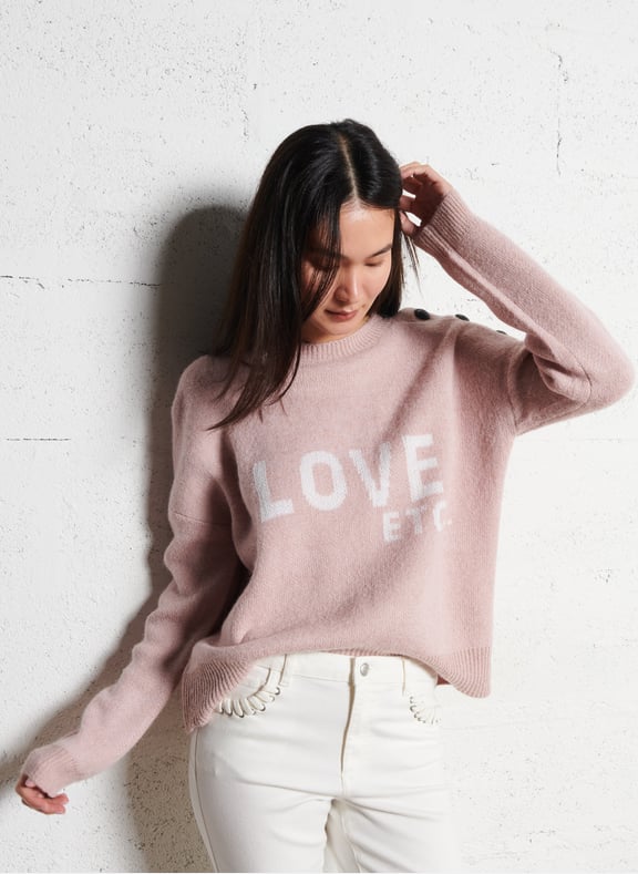 Pull droit col rond à jacquard Rose by IKKS IKKS Pull droit col rond à jacquard Rose