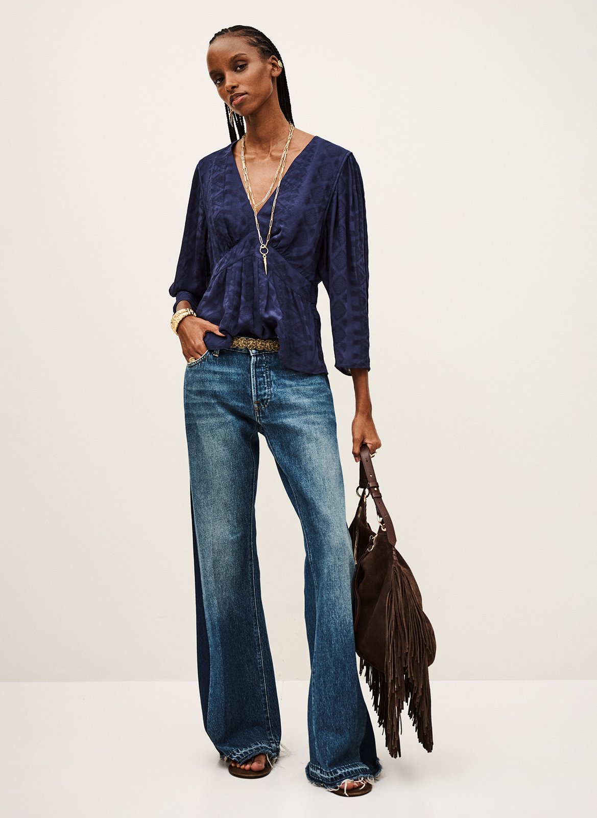 Top col v en jacquard idol BA&SH Bleu