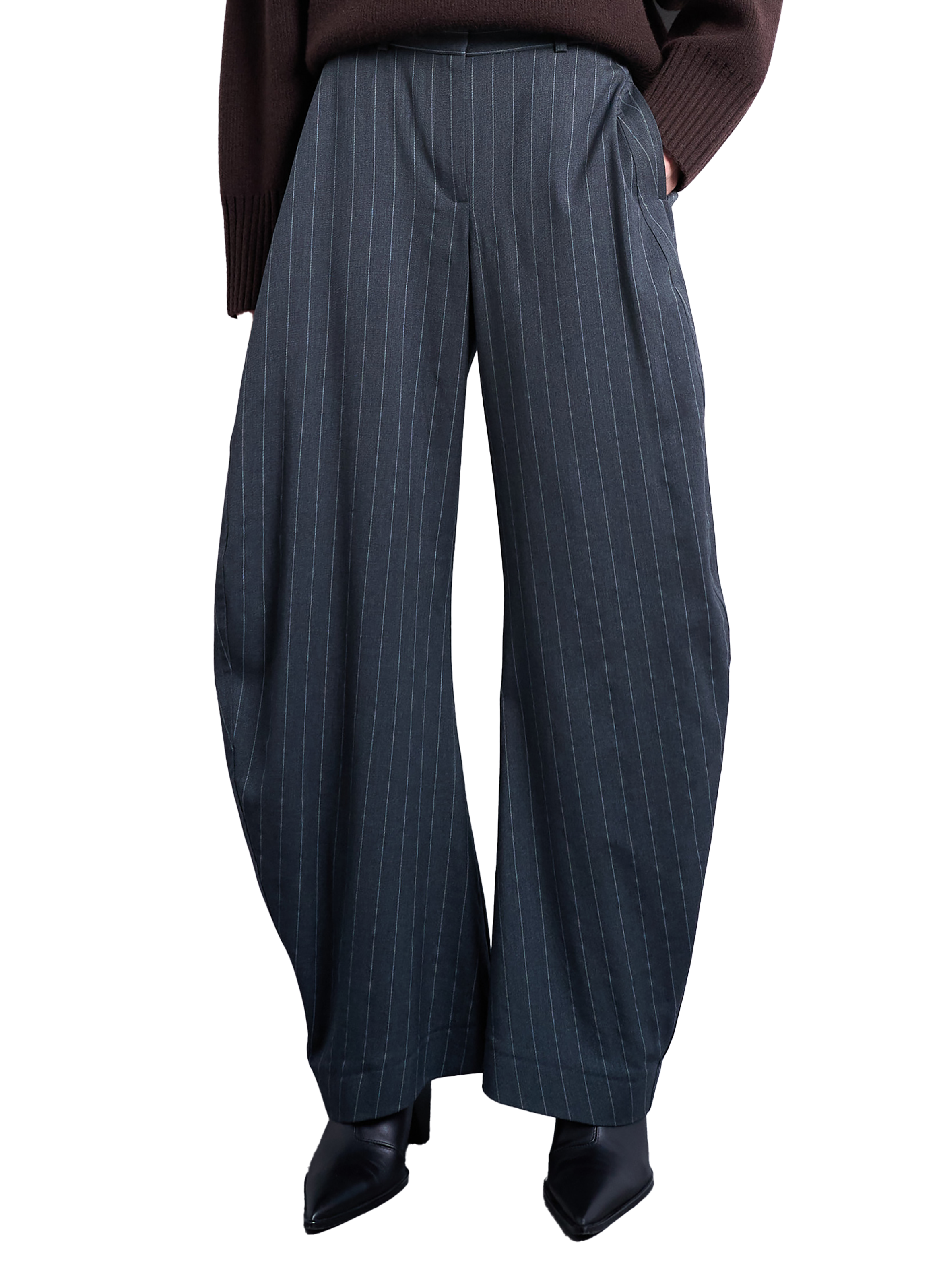 TOPSHOP Striped Wide Leg Trousers Tsbina Grey