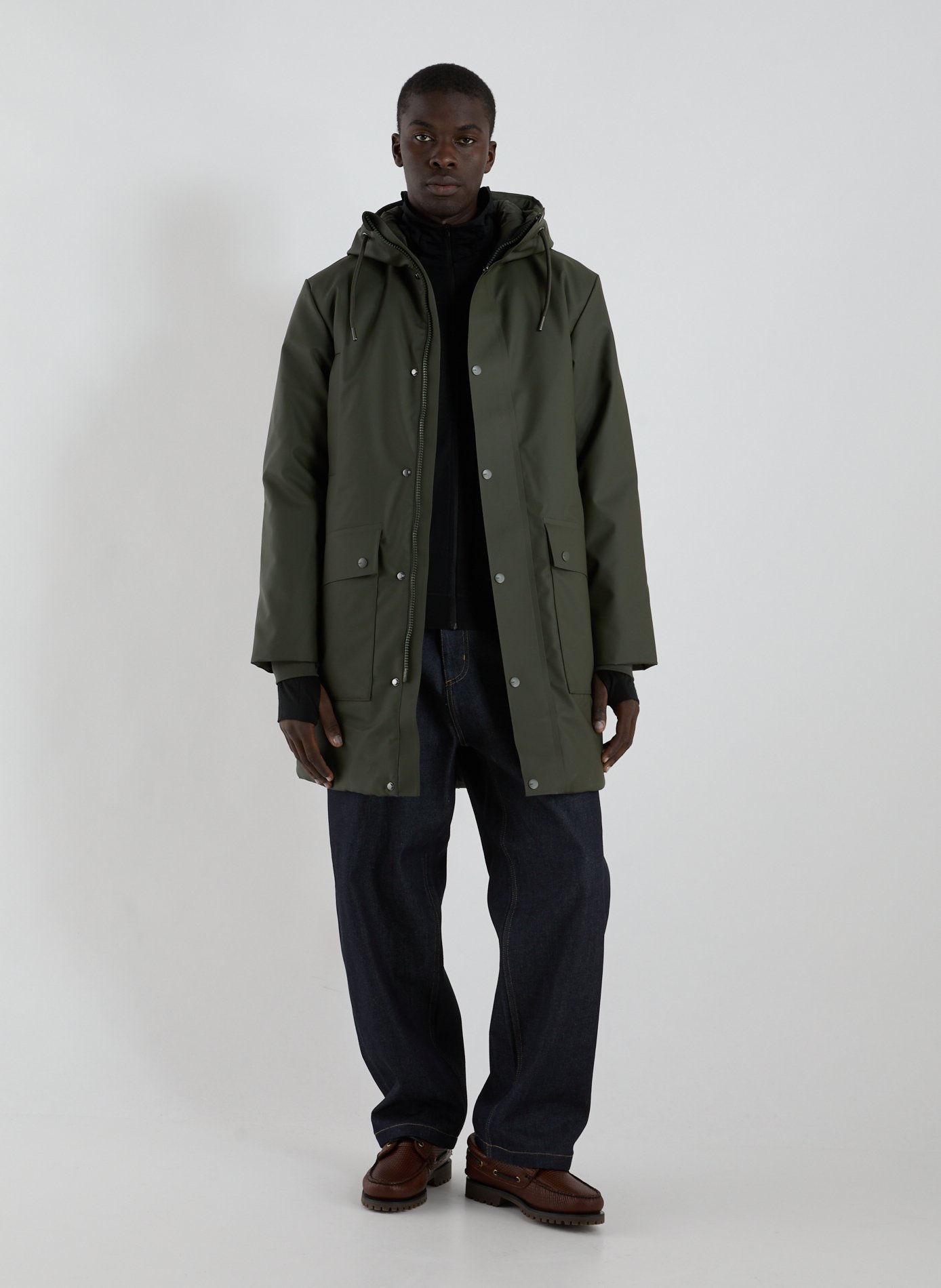 Mid-length hooded jacket RAINS Khaki