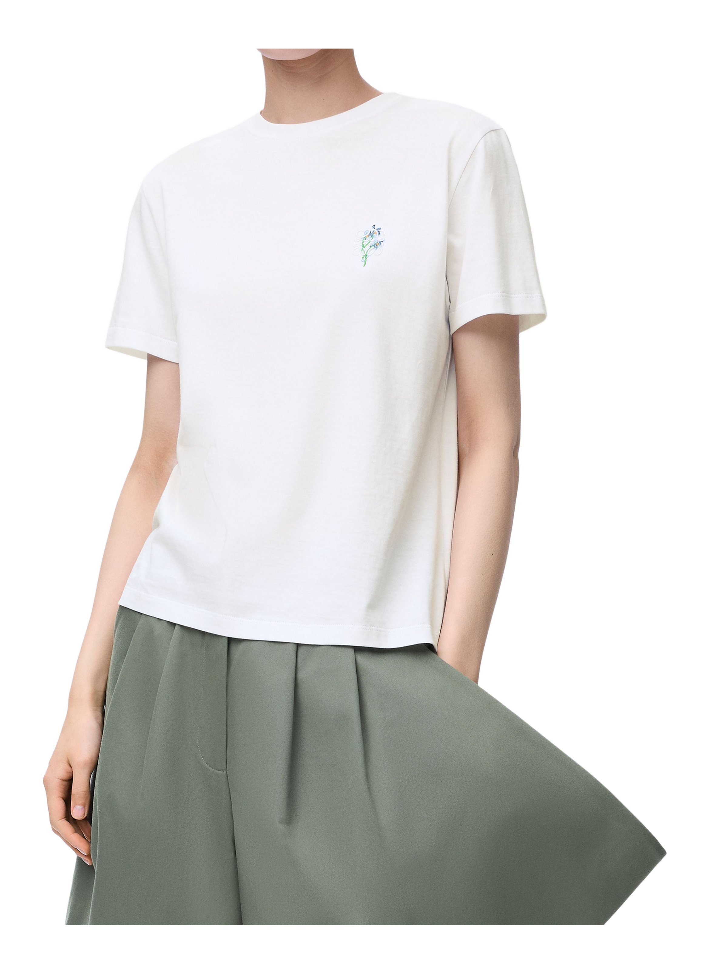 LOEWE Embroidered cotton blend T-shirt White