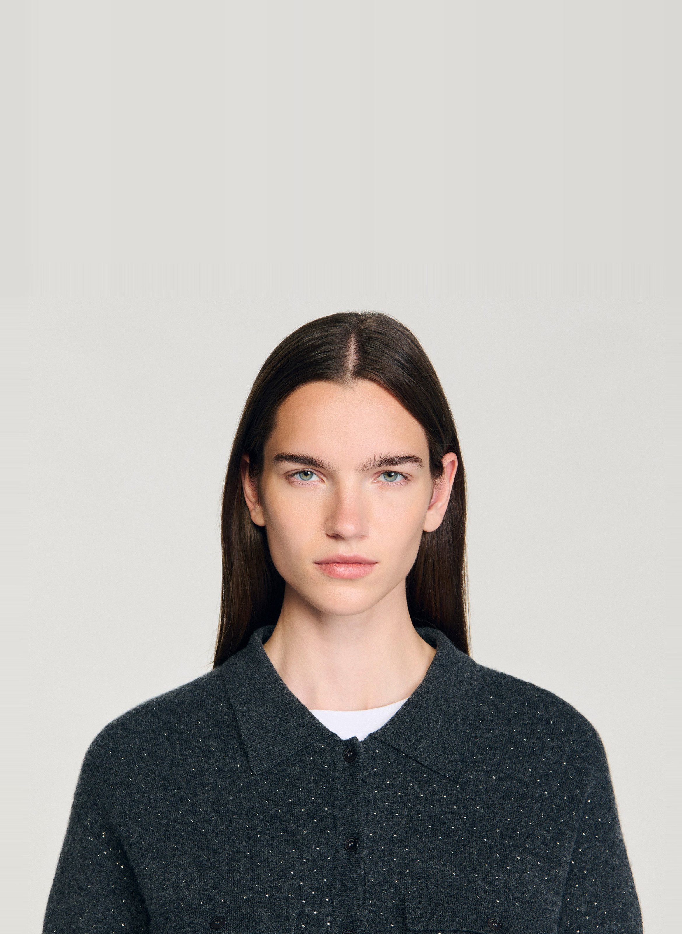 Cardigan droit col classique SANDRO Gris