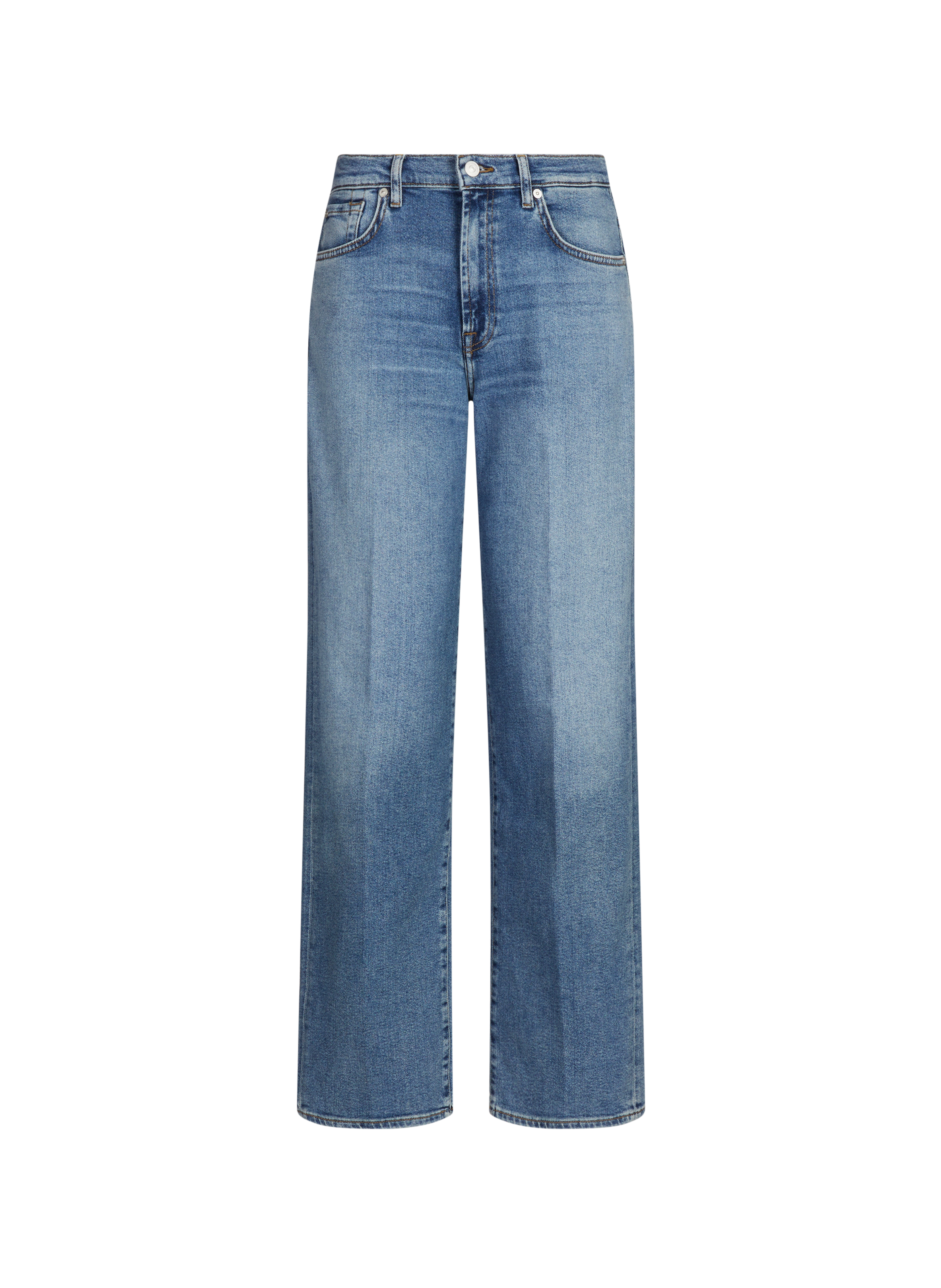 Jean droit cropped Stovepipe en coton mélangé 7 FOR ALL MANKIND Bleu