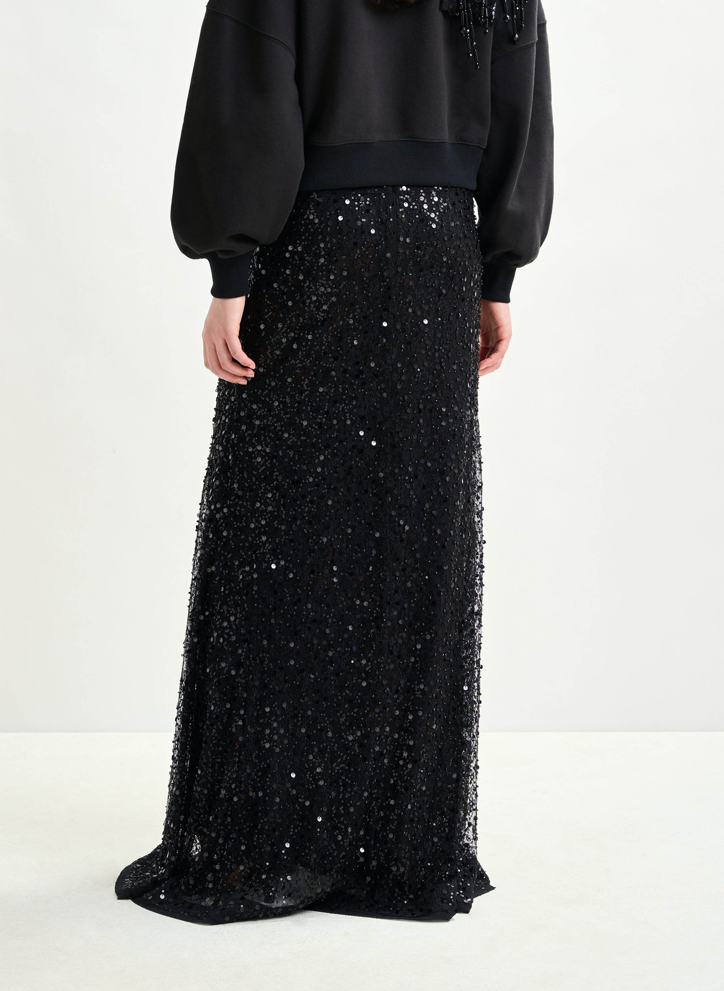 Jupe longue pailletée isequins ESSENTIEL ANTWERP Noir