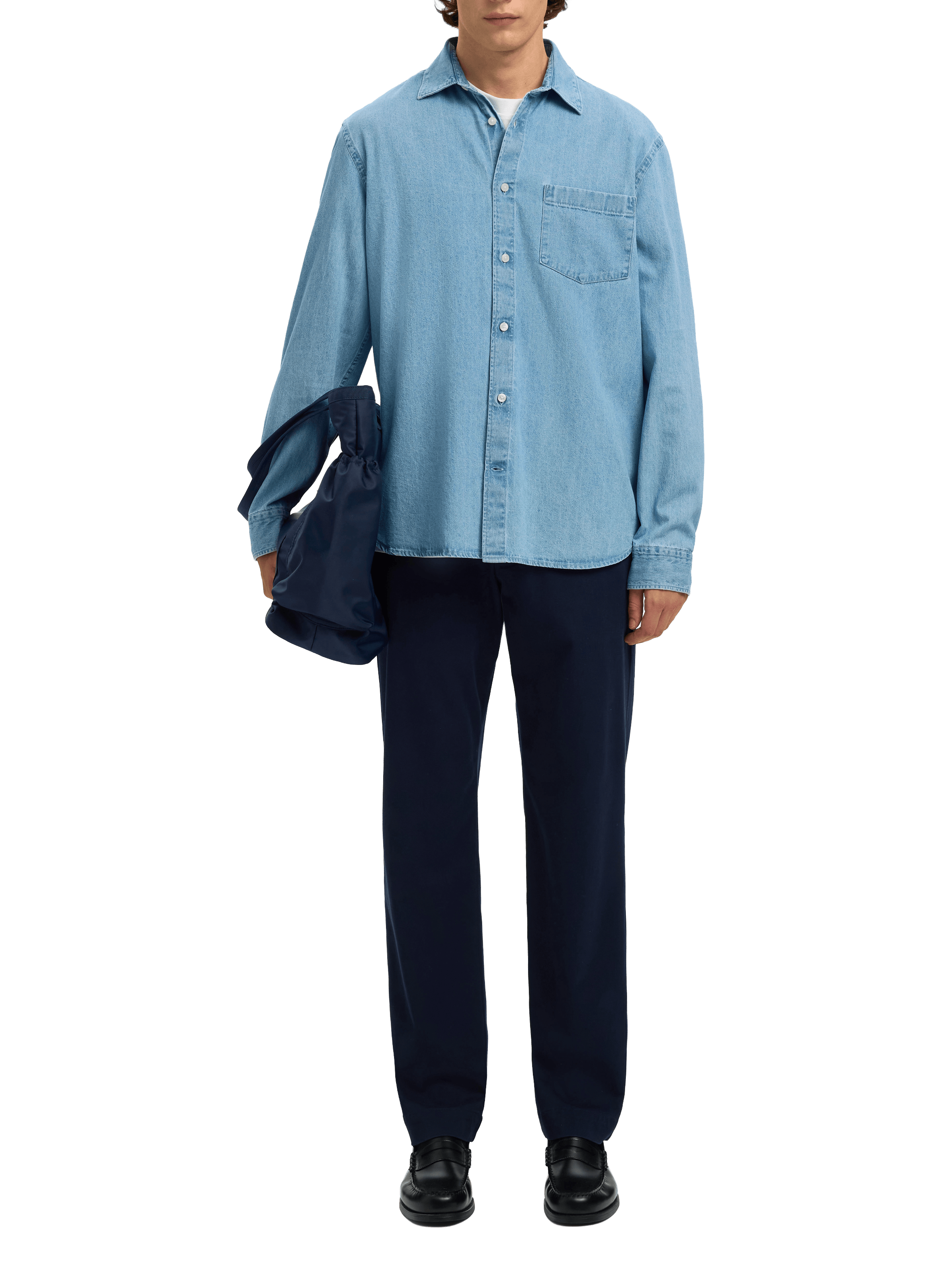 Classic collar shirt in cotton denim SELECTED Blue