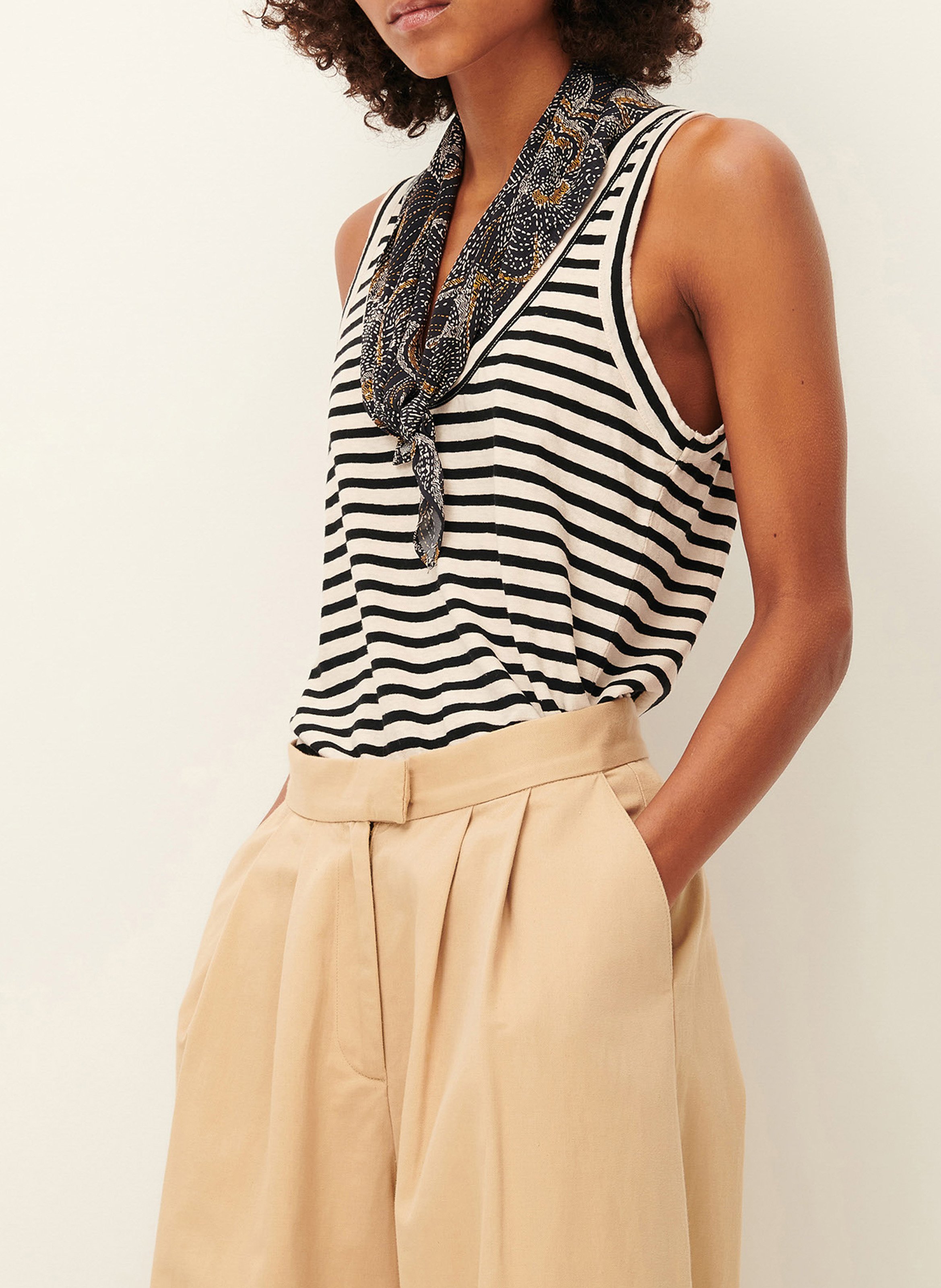 Débardeur à rayures larges en coton bio et lin dili SESSUN Beige