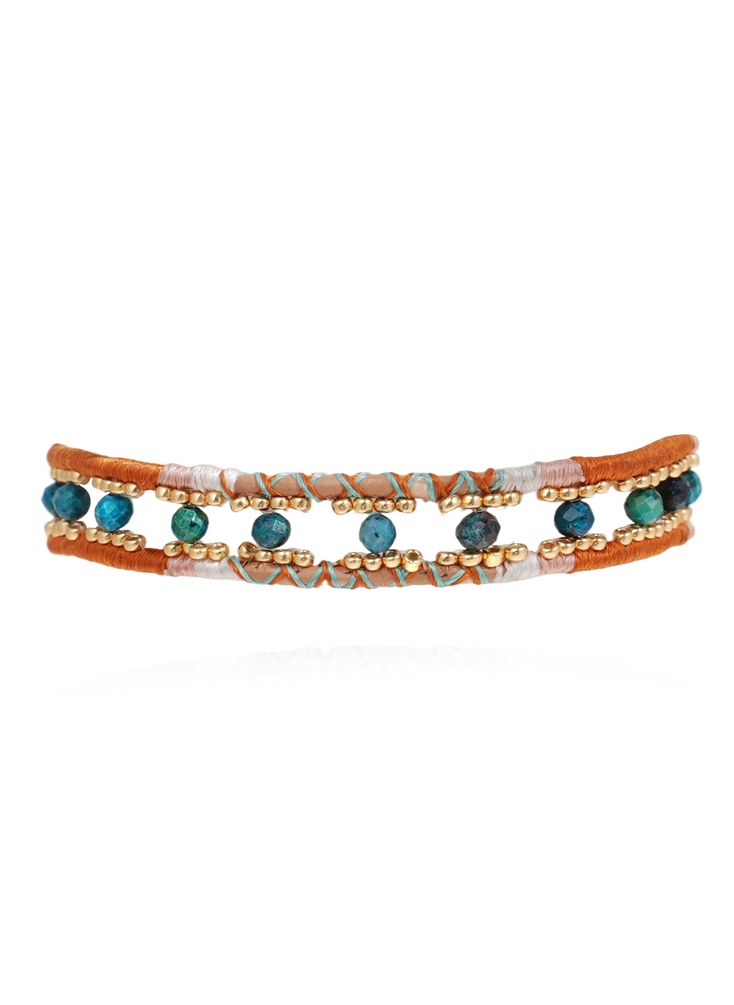 Bracelet manchette perles et liens fermoir aimanté ylim HIPANEMA Bleu
