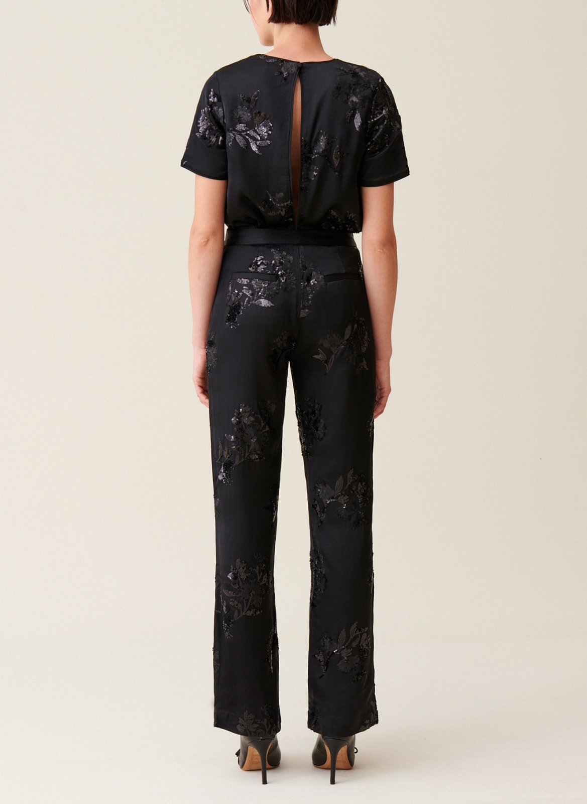 Pantalon droit à sequins brodés CLAUDIE PIERLOT Noir