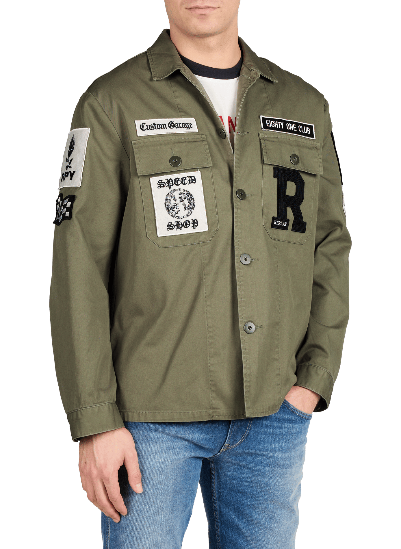 Veste droite à col classique en coton REPLAY Vert