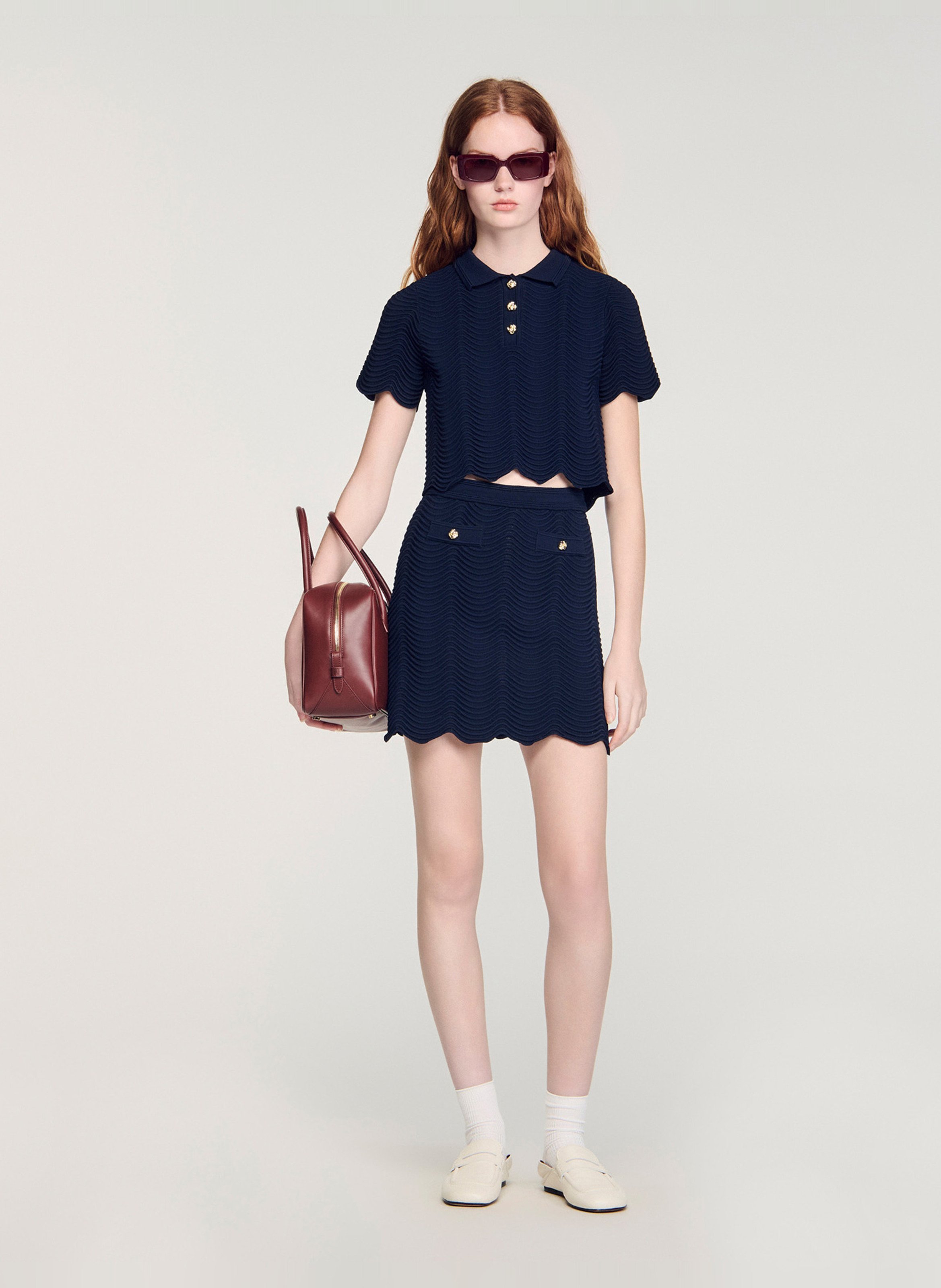 Jupe courte en jacquard SANDRO Bleu