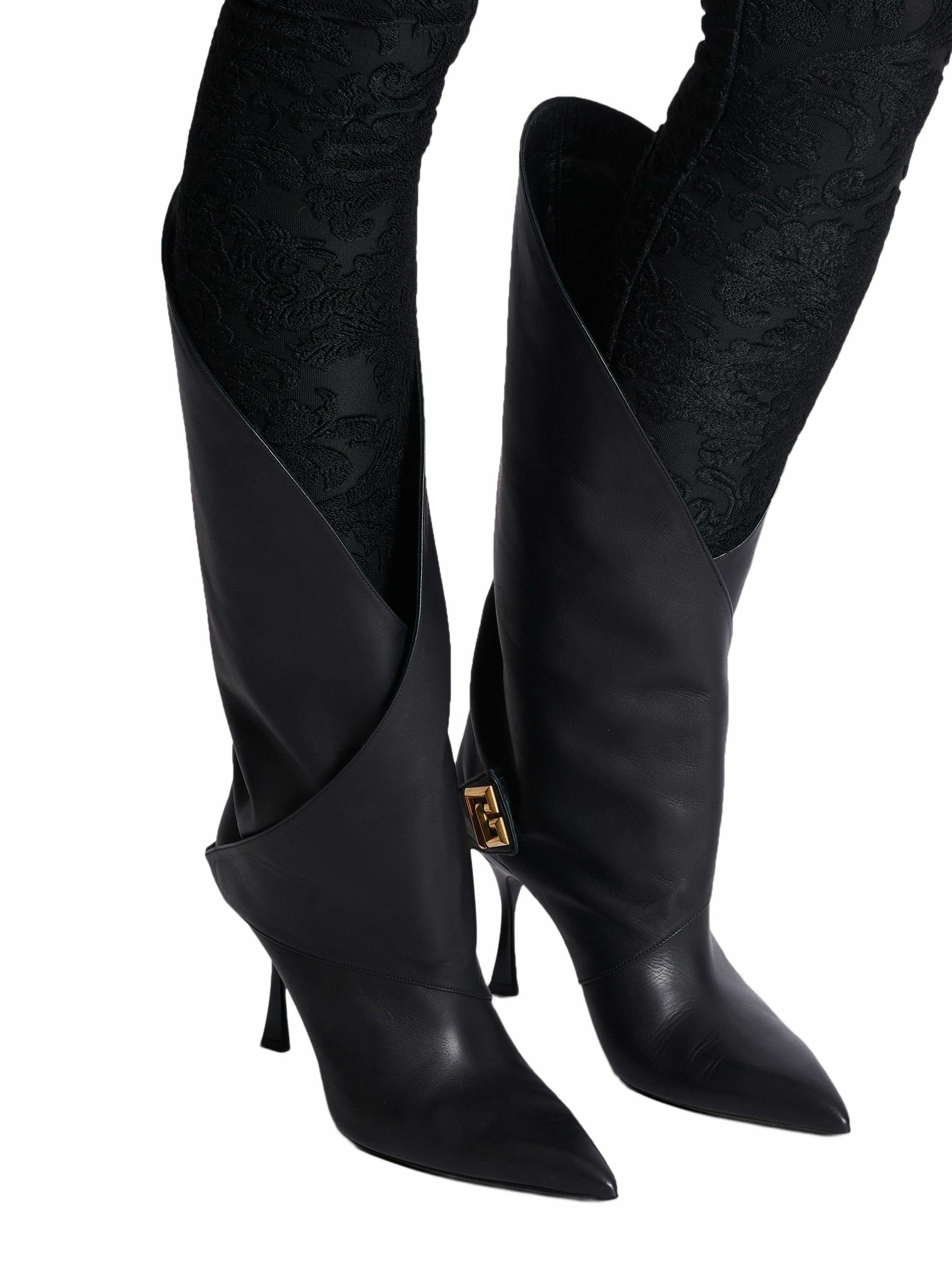 Bottes à talons twist en cuir BALMAIN Noir