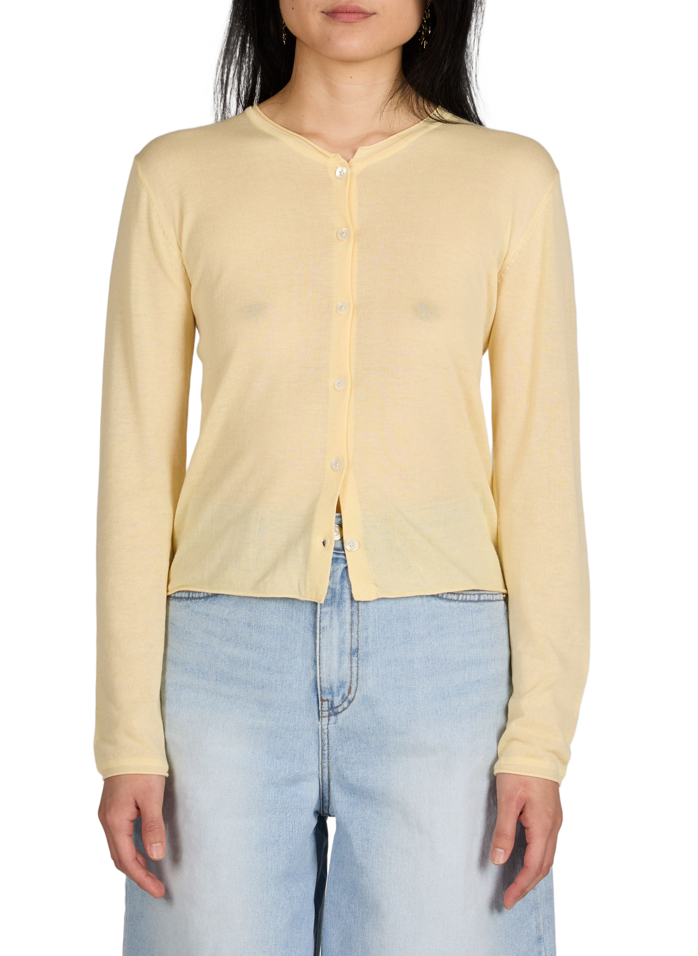 Transparent round-neck cardigan in blended cotton DUNST Yellow
