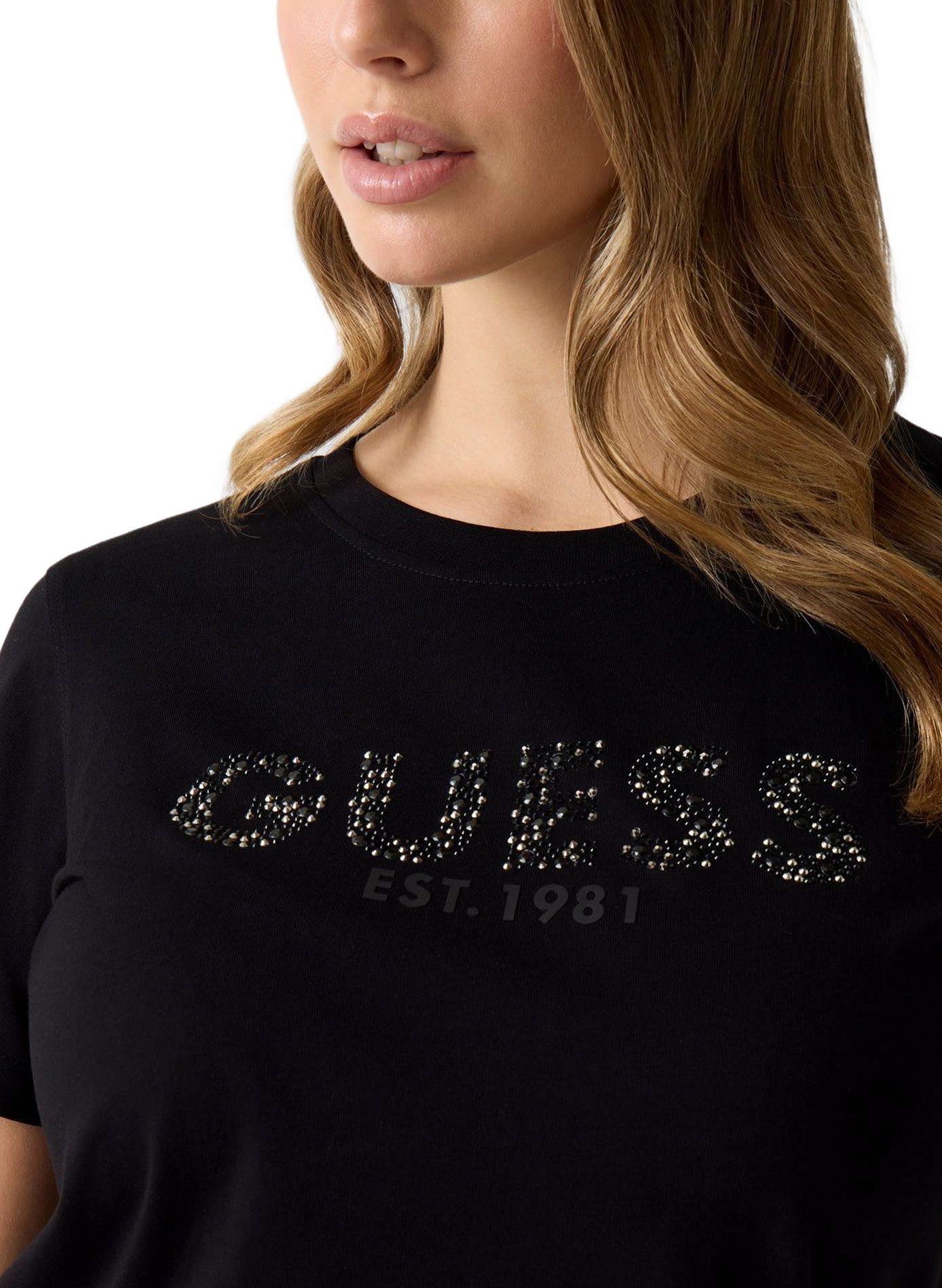 T-shirt à logo strass en coton  GUESS Noir
