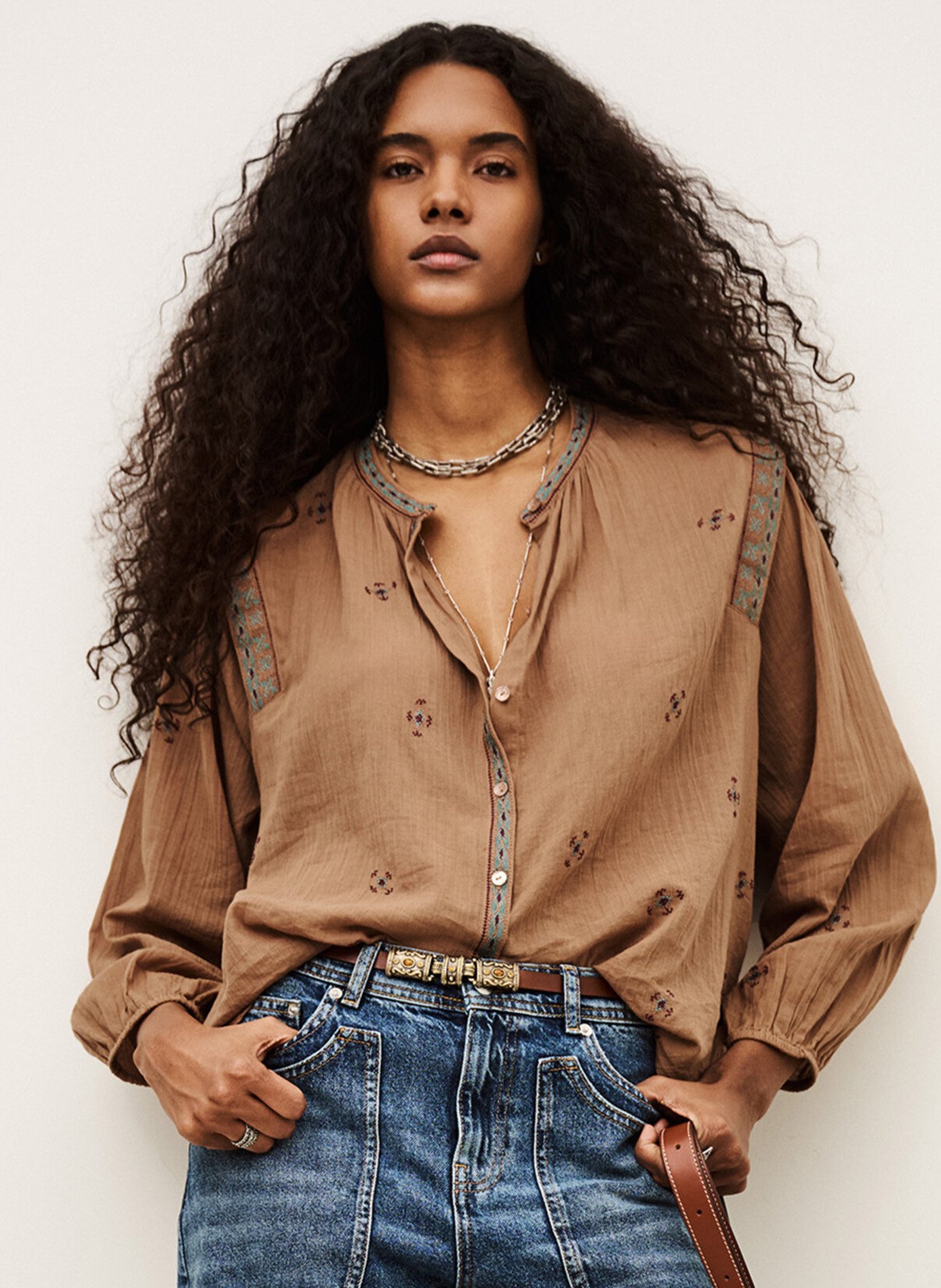 Chemise col rond en coton dalila BA&SH Beige