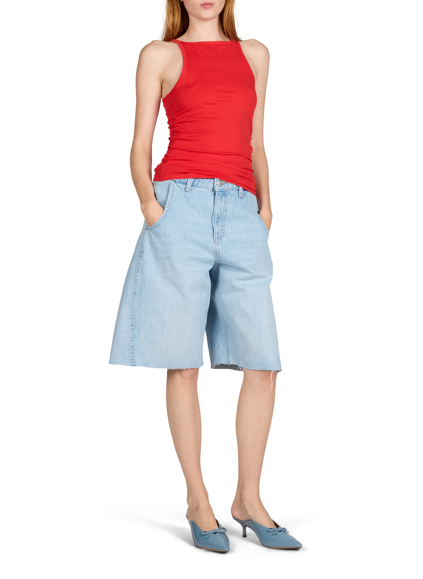 Kurze Tsjoa Coupe Barrel aus Baumwolle TOPSHOP Blau