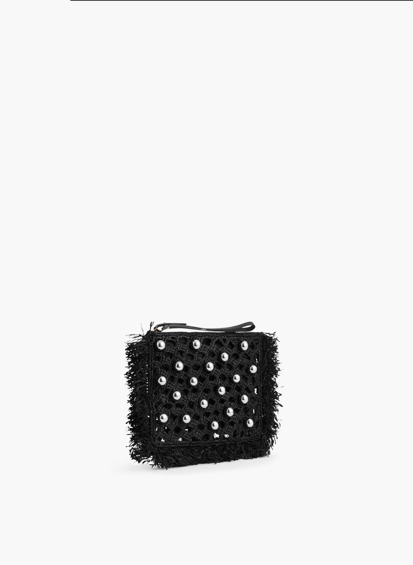 Pochette en raphia avec détails de franges RABANNE Noir