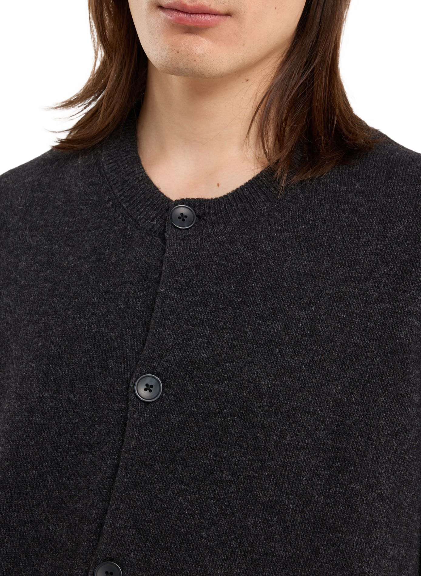 Weiter Rundhalsausschnitt-Strickjacke aus Wolle SAISON 1865 Grau