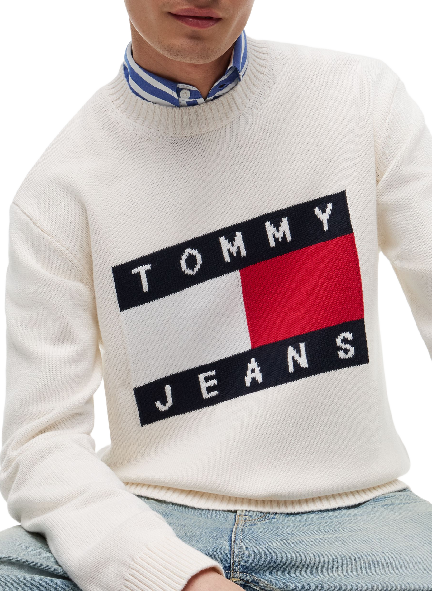 Round neck cotton sweater TOMMY HILFIGER Beige