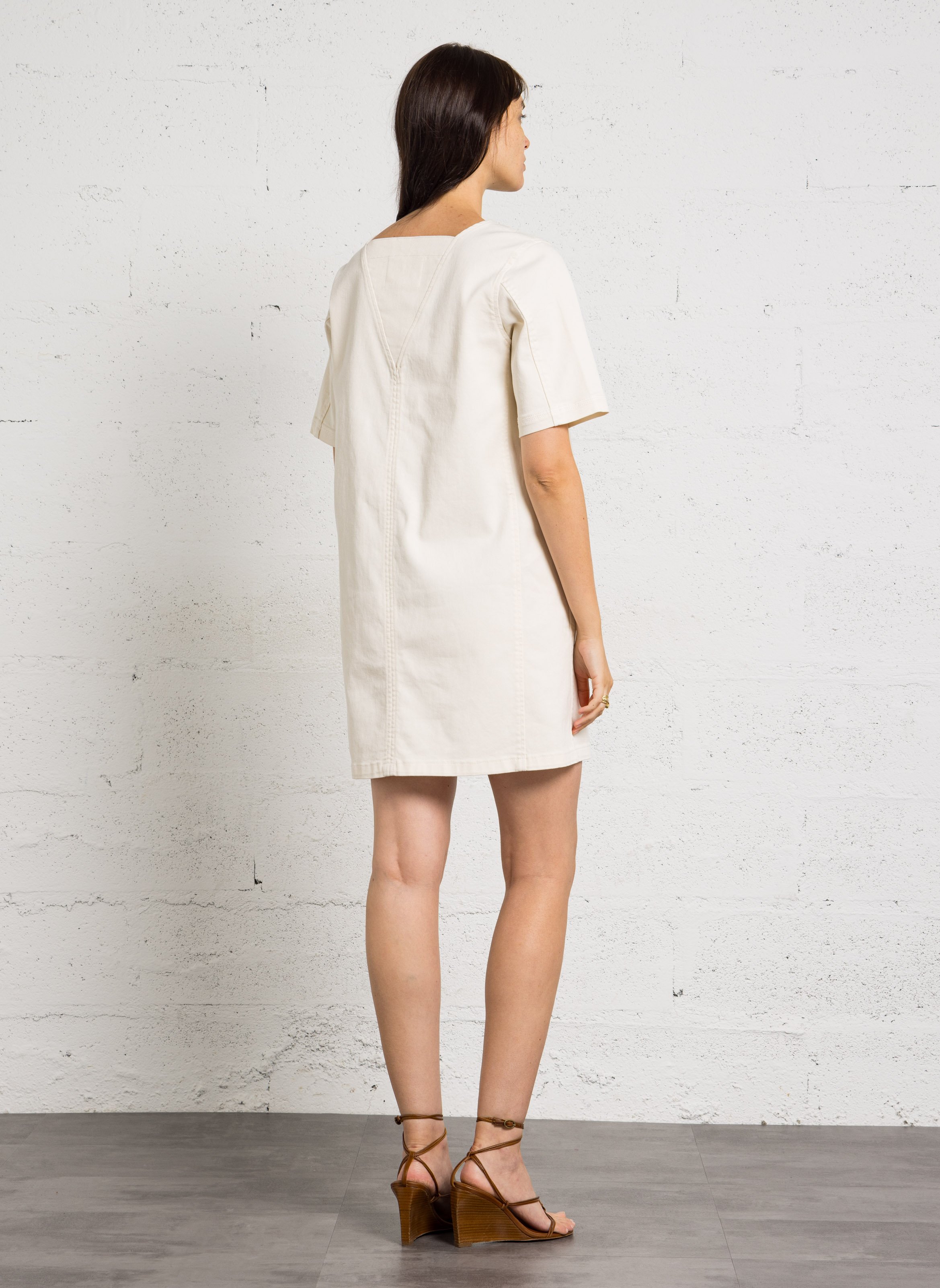 Robe courte col rond en coton mélangé balsa MAISON 123 Beige