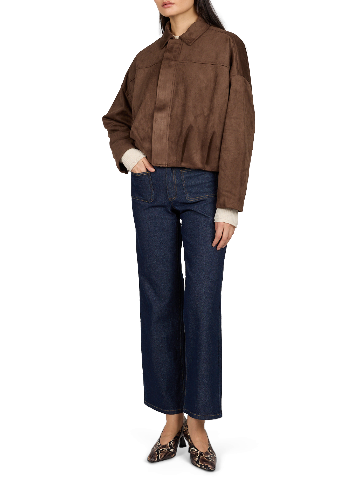 Suede jacket with classic collar VILA Brown