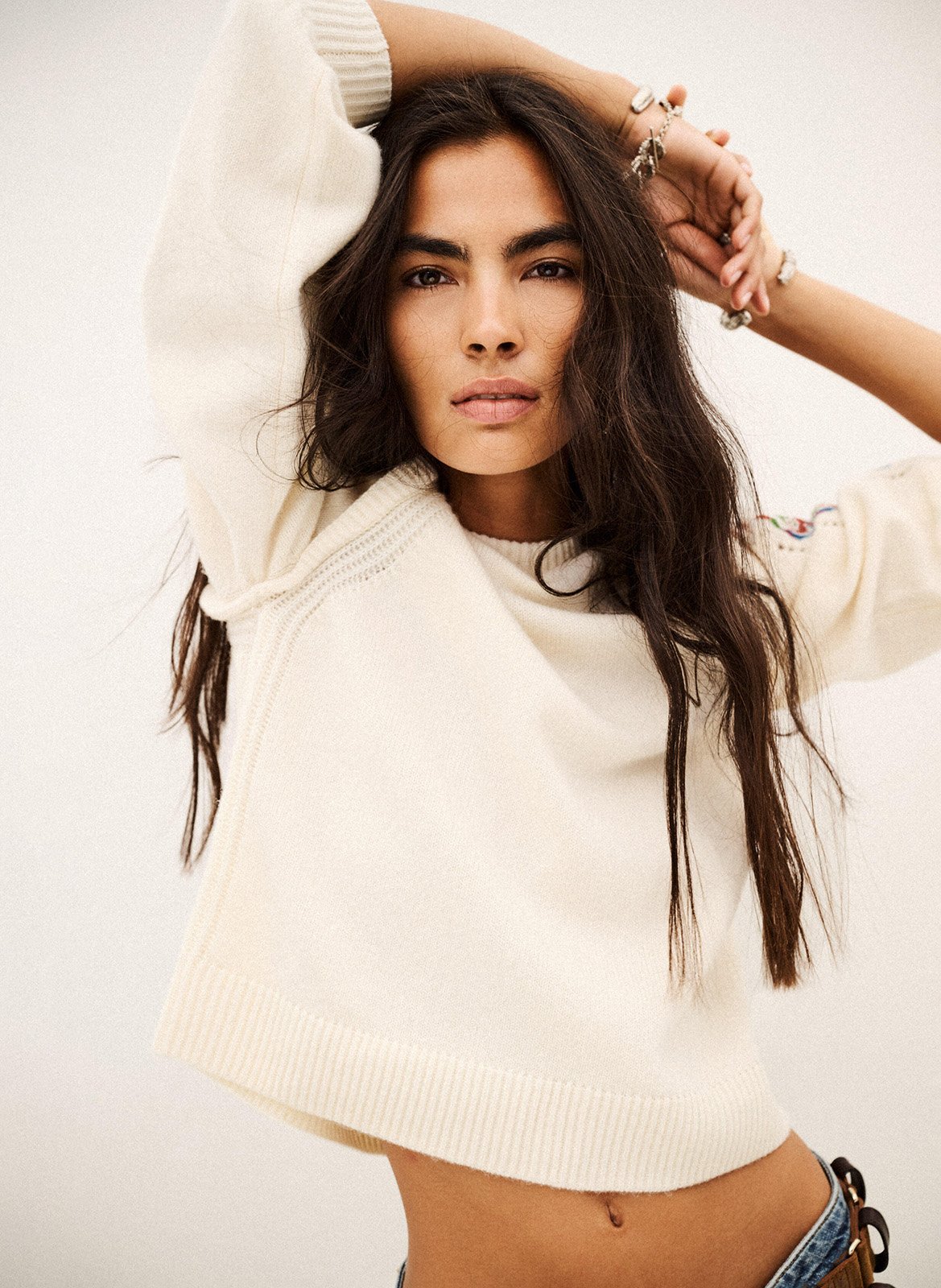 Pull brodé en maille de laine elda BA&SH Beige