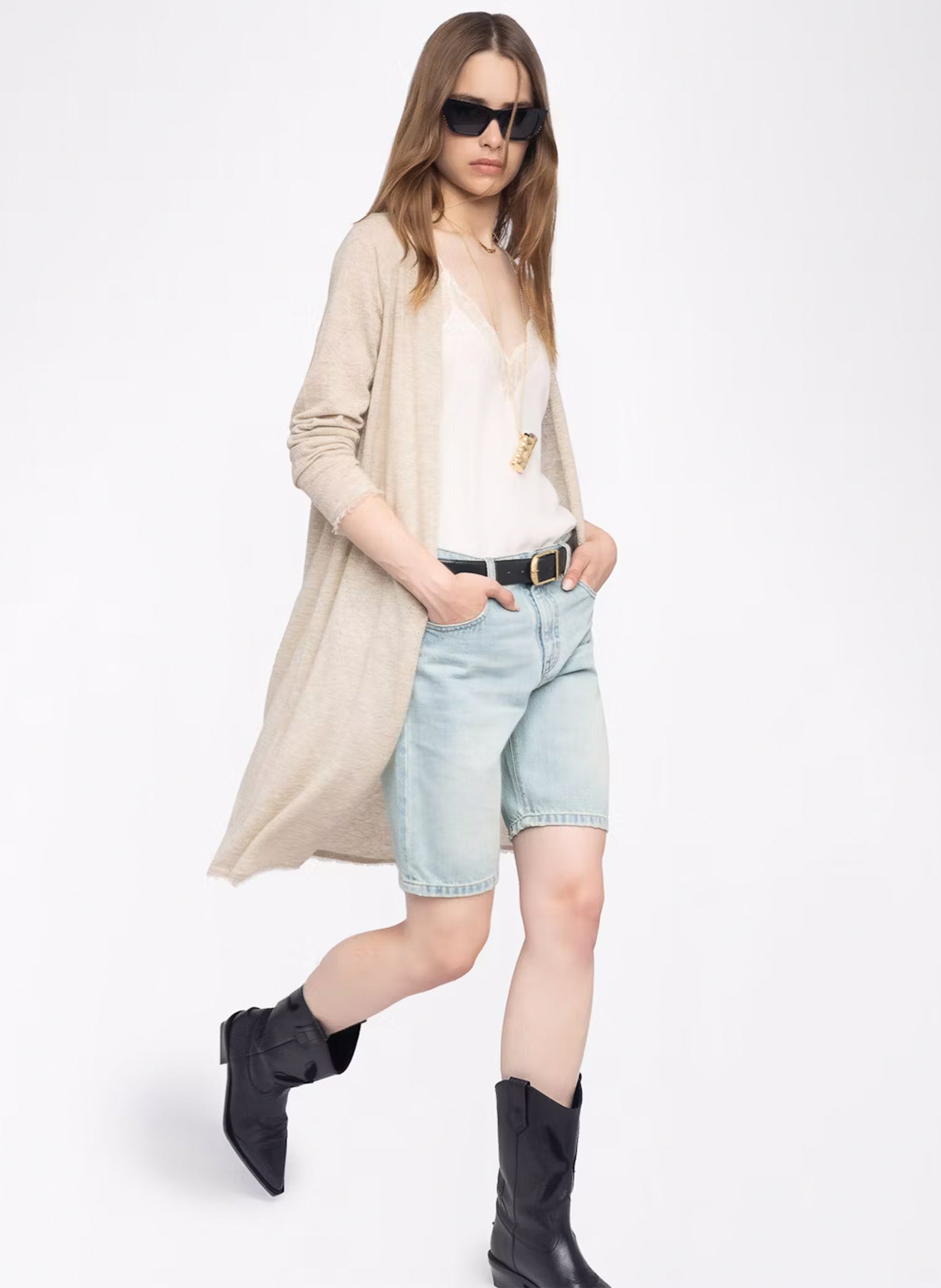 Cardigan long maille pointelle en cachemire daffyz ZADIG&VOLTAIRE Beige