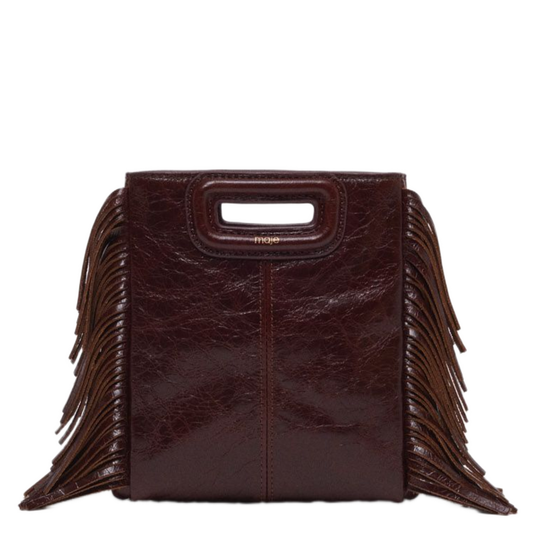 Sac bandoulière en cuiir m mini MAJE Marron