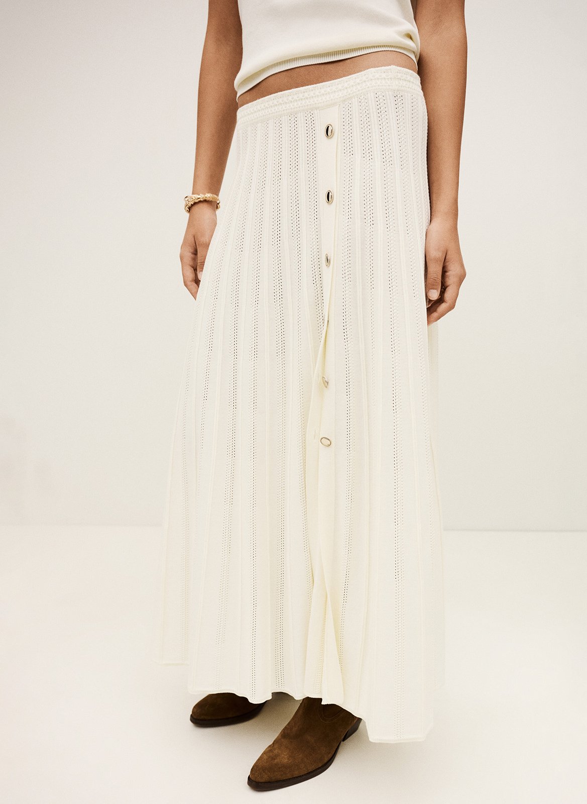Jupe longue plissée en coton bio mélangé sindy BA&SH Beige