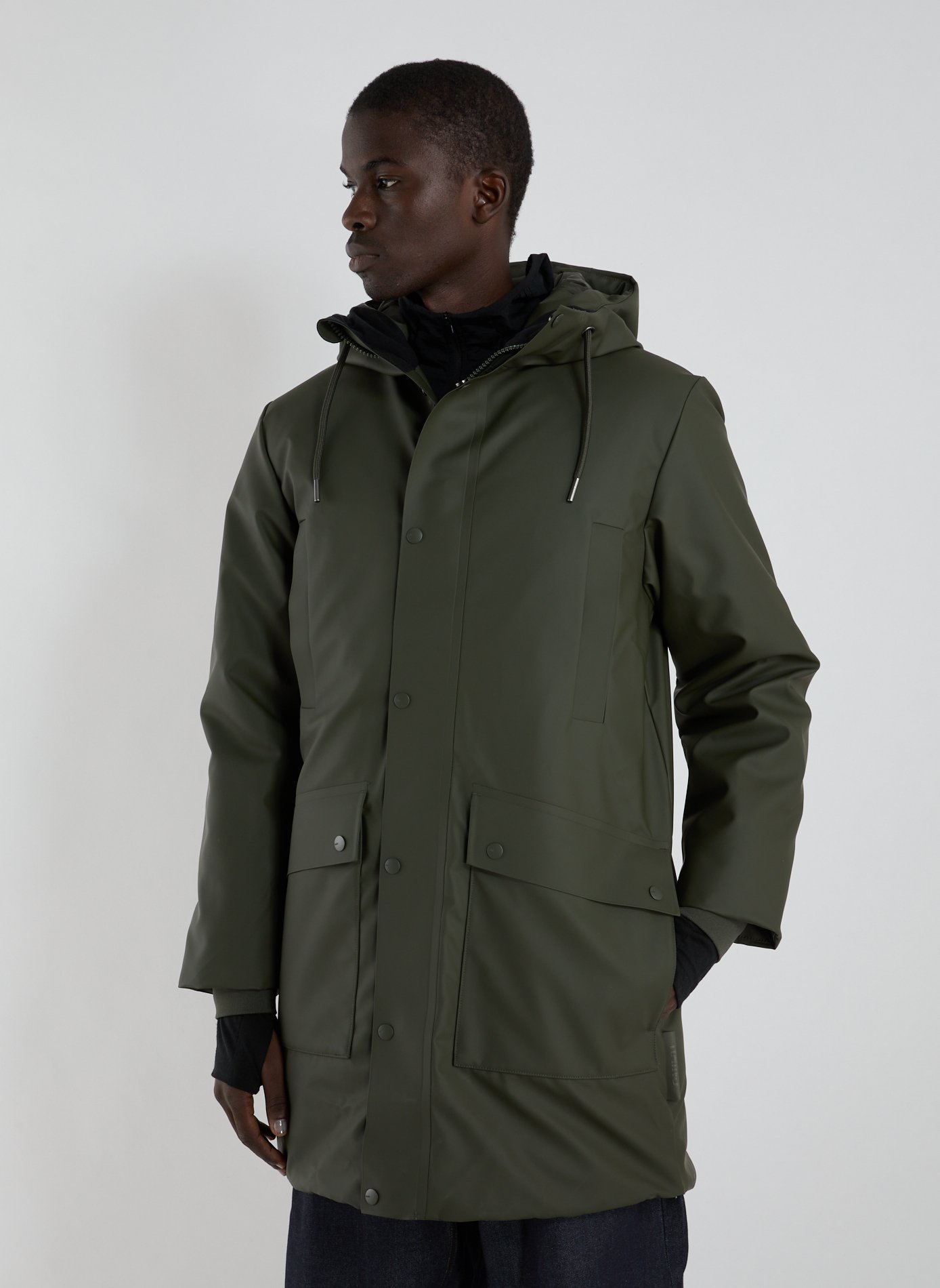 RAINS Parka mi-longue à capuche Kaki