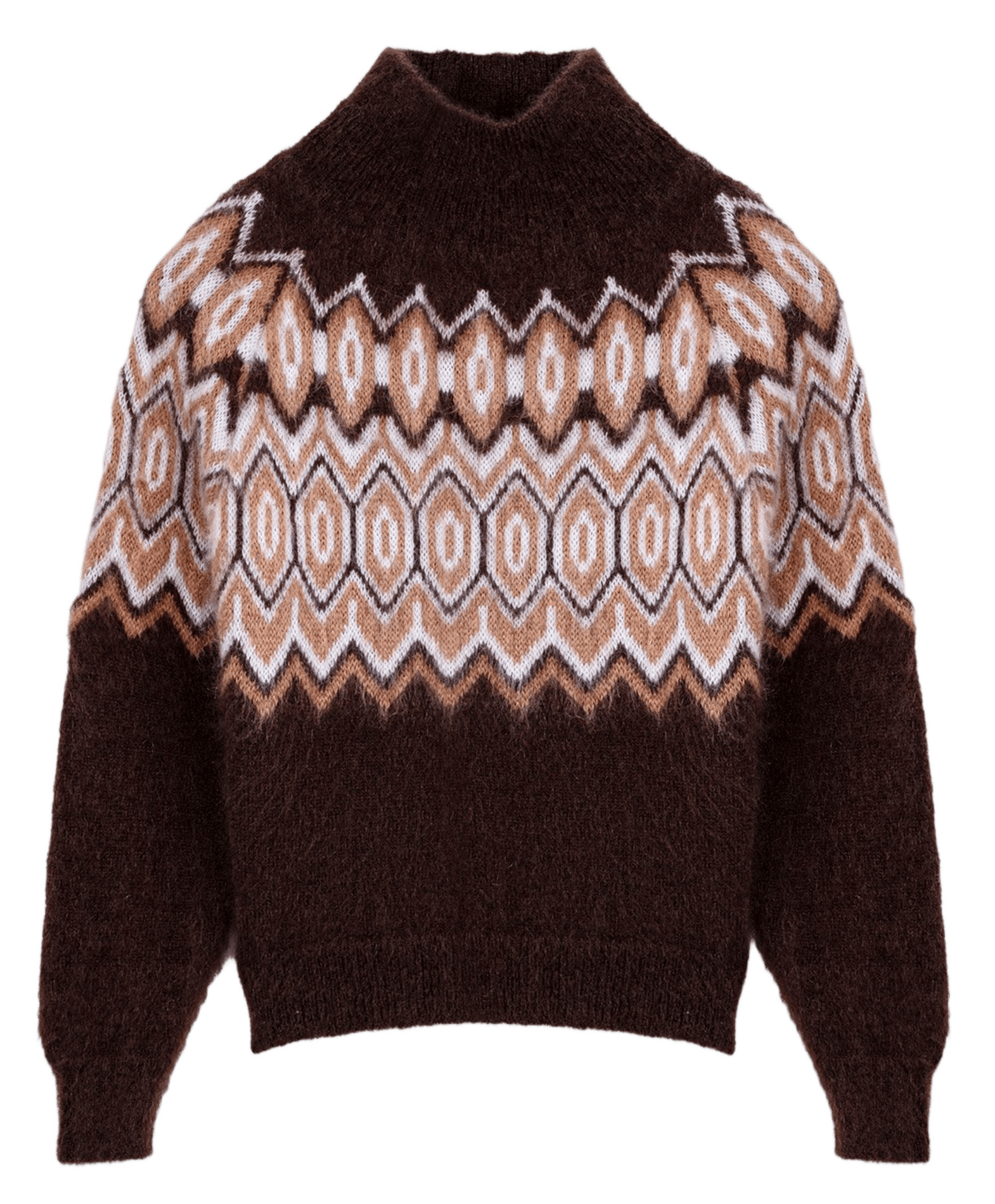 Pull jacquard col montant Marron