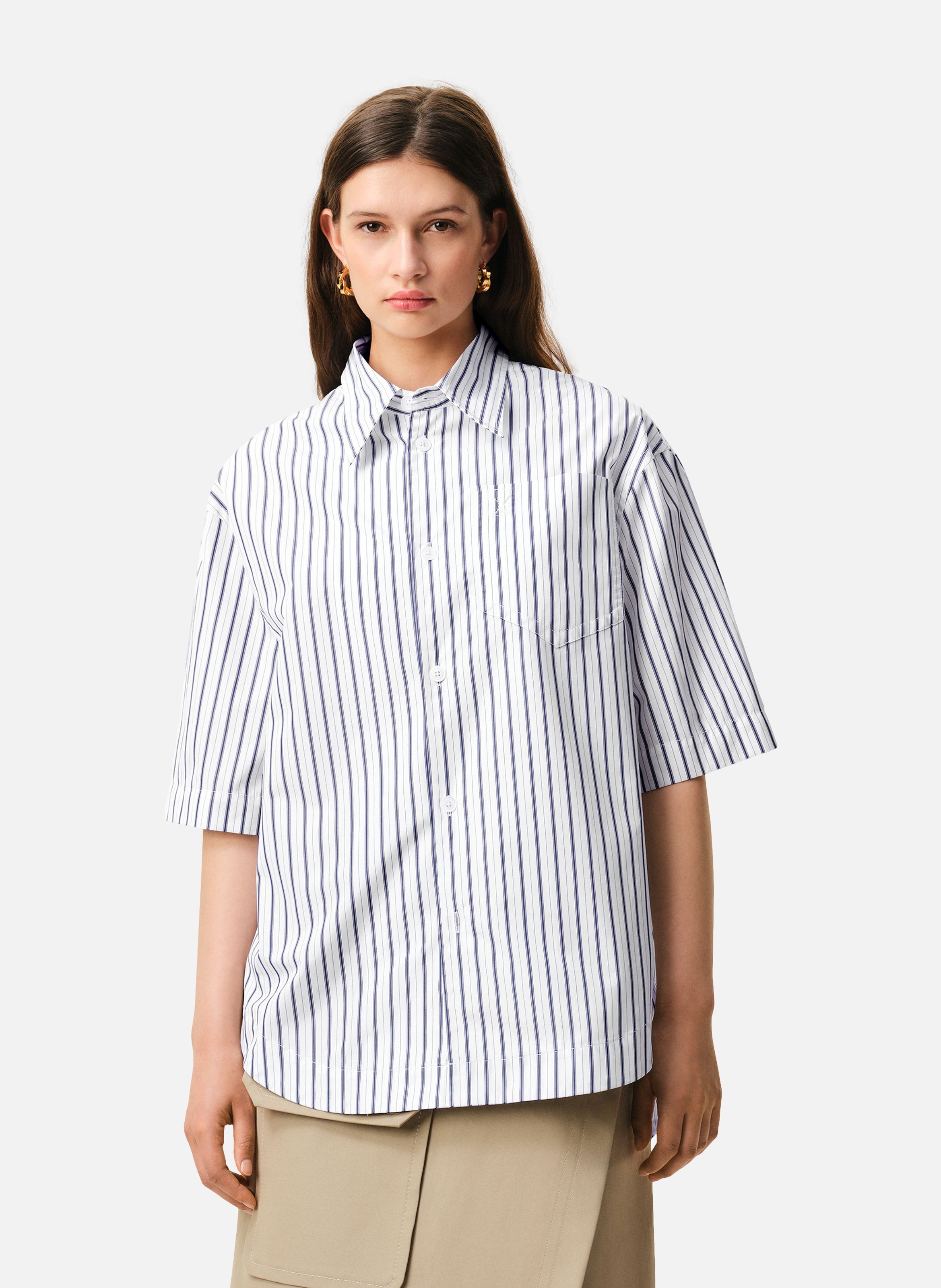 Chemise rayée manches longues ami de coeur unisexe en coton AMI PARIS Blanc