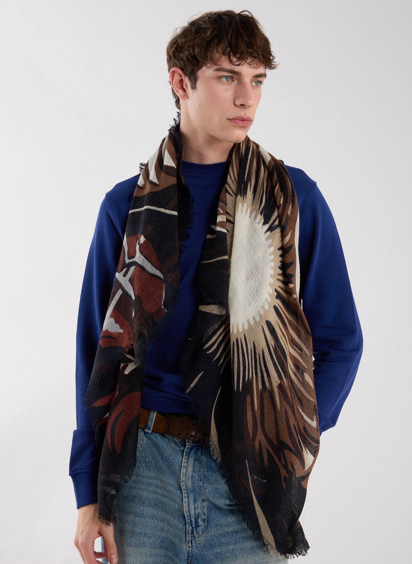 Floral printed wool and silk scarf PETRUSSE Black