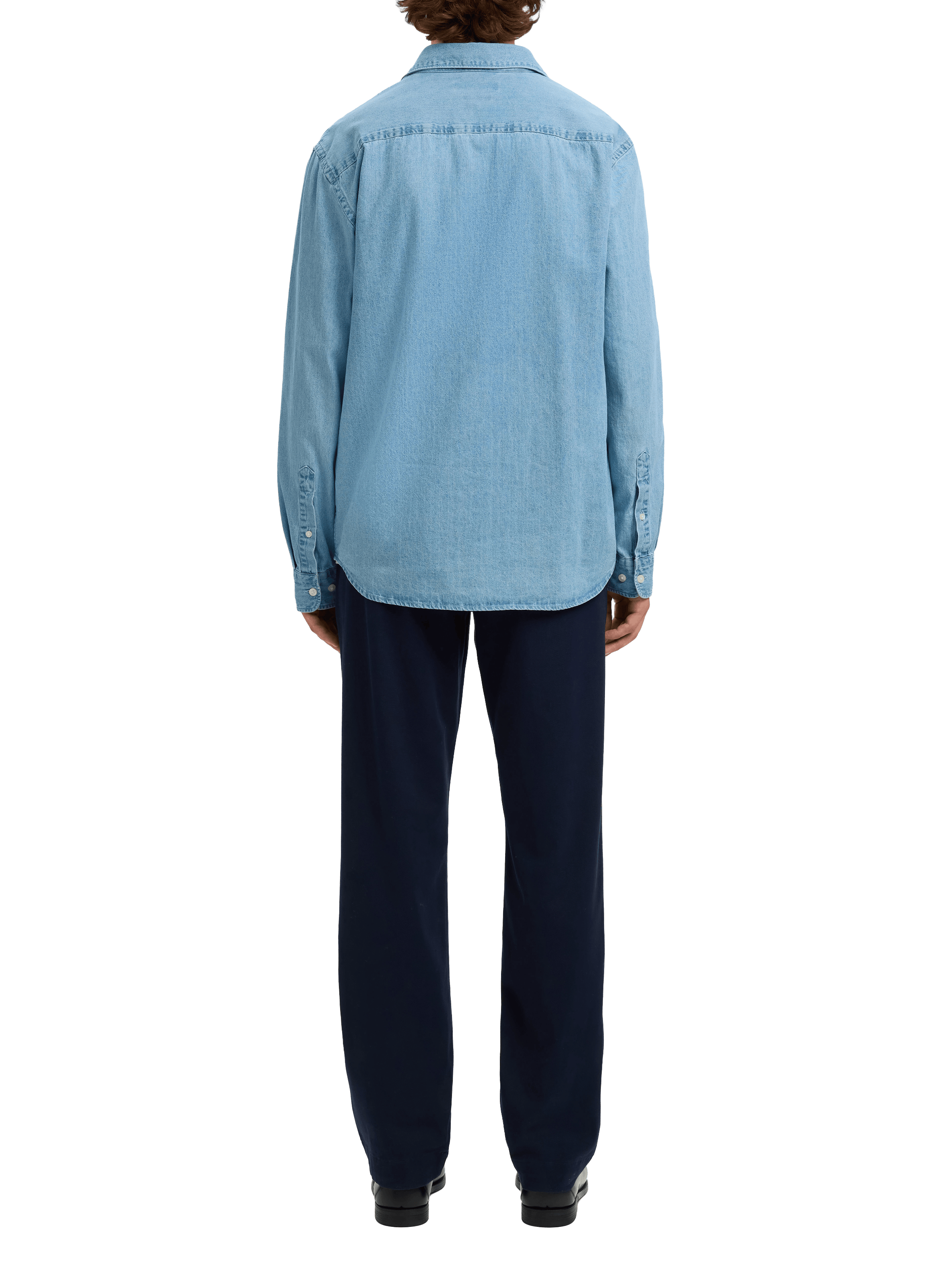 Classic collar shirt in cotton denim SELECTED Blue