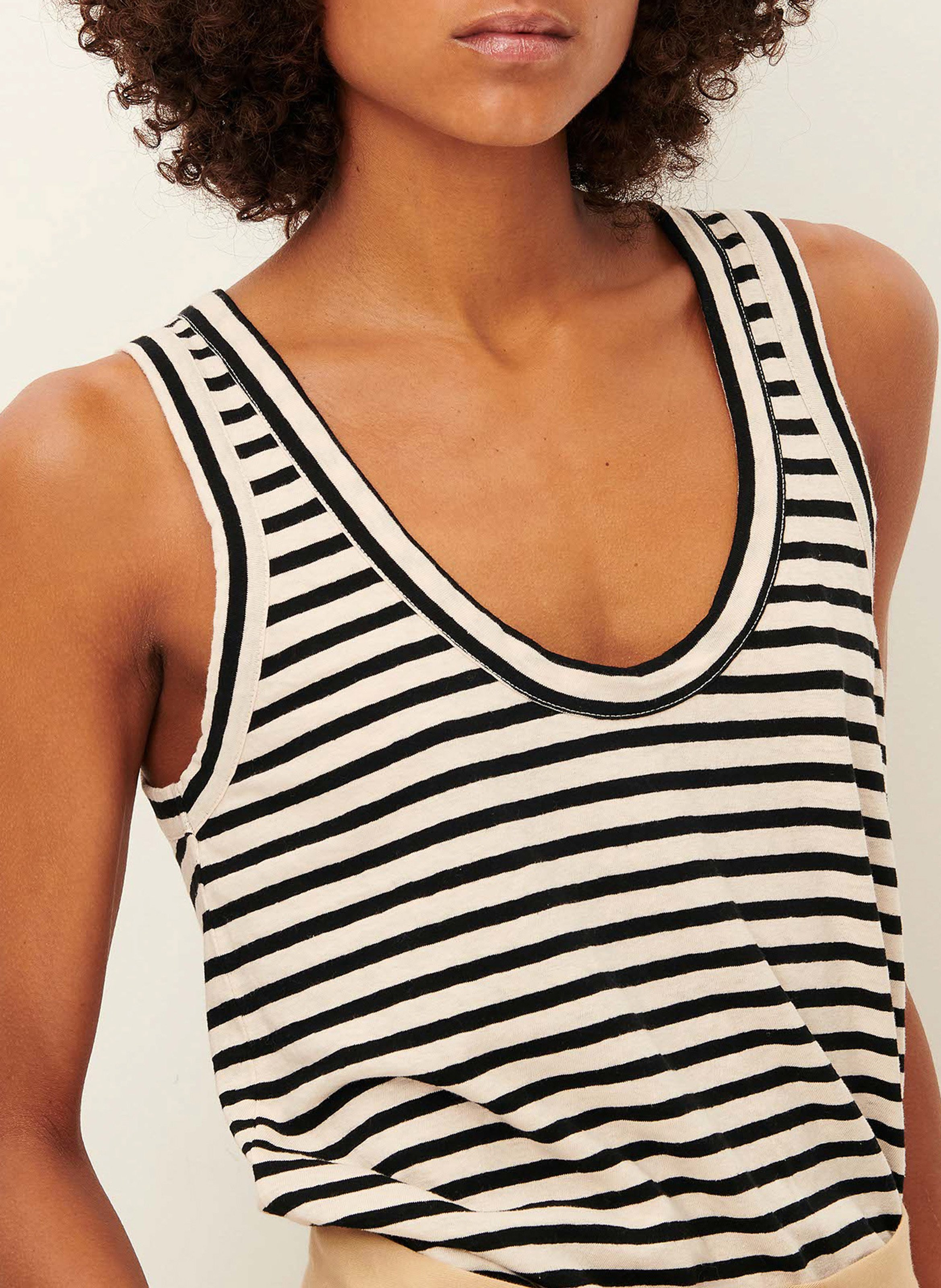 Débardeur à rayures larges en coton bio et lin dili SESSUN Beige