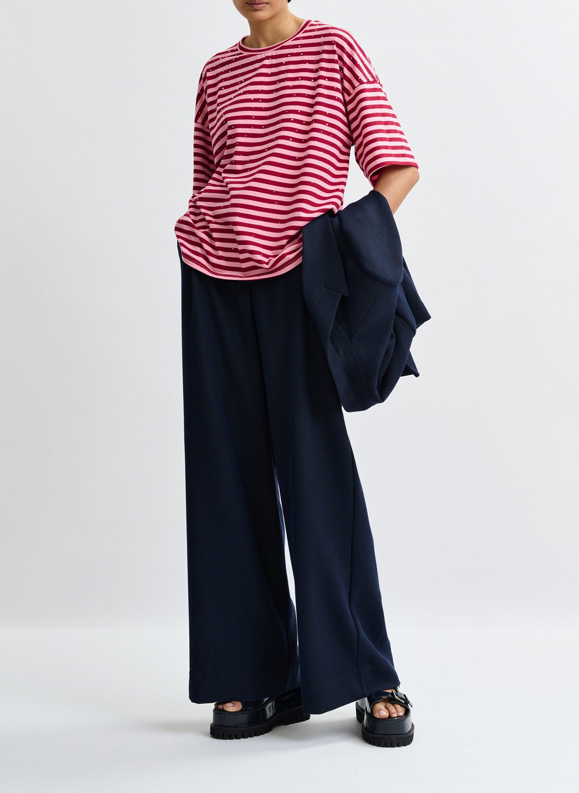 Tee-shirt oversize rayé à strass Joste ESSENTIEL ANTWERP Rouge