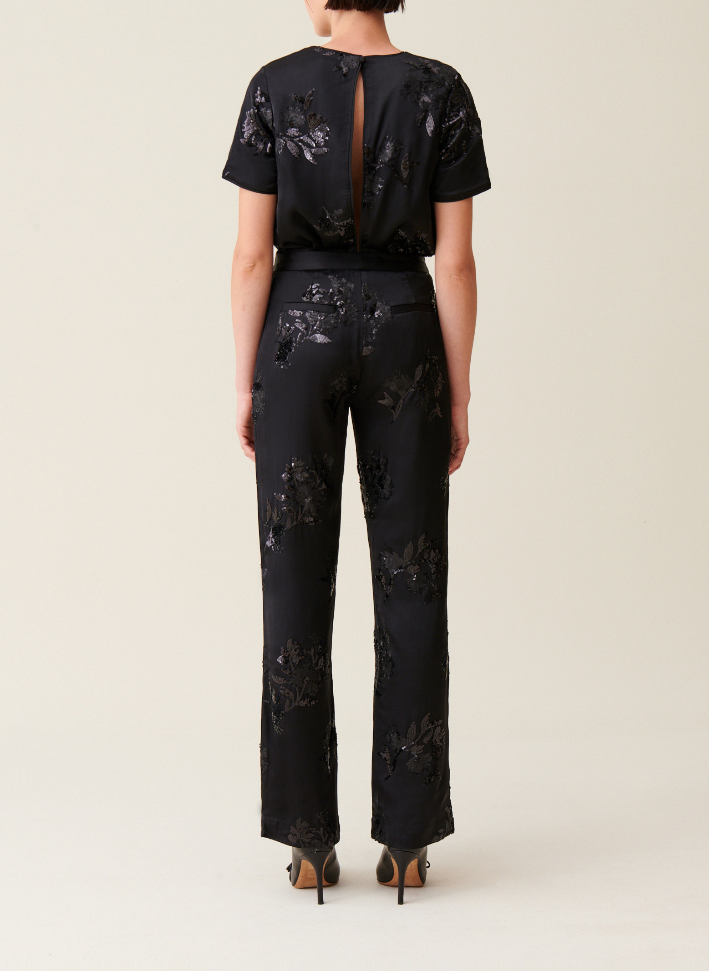 Pantalon droit à sequins brodés CLAUDIE PIERLOT Noir