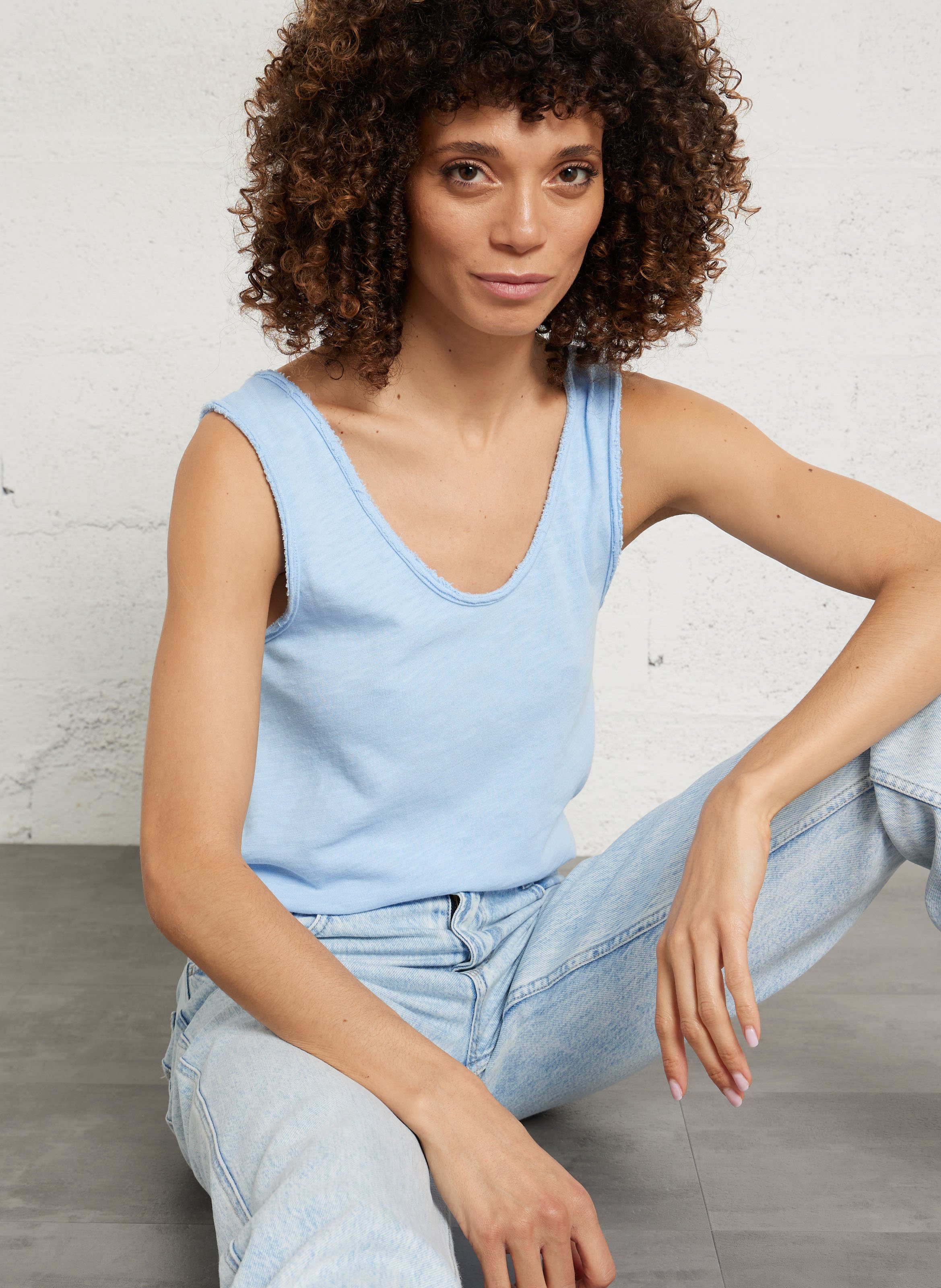 Débardeur col rond droit en coton sonoma AMERICAN VINTAGE Bleu