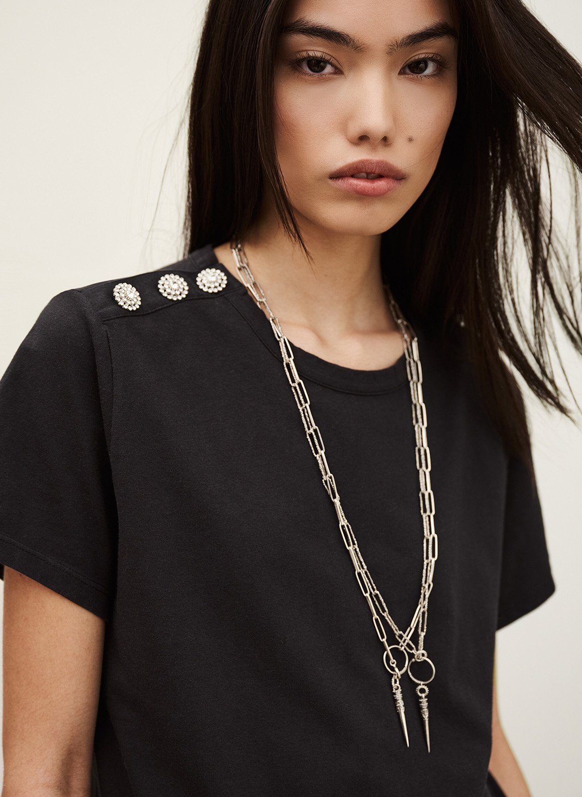 Tee-shirt col rond en coton elmer BA&SH Noir