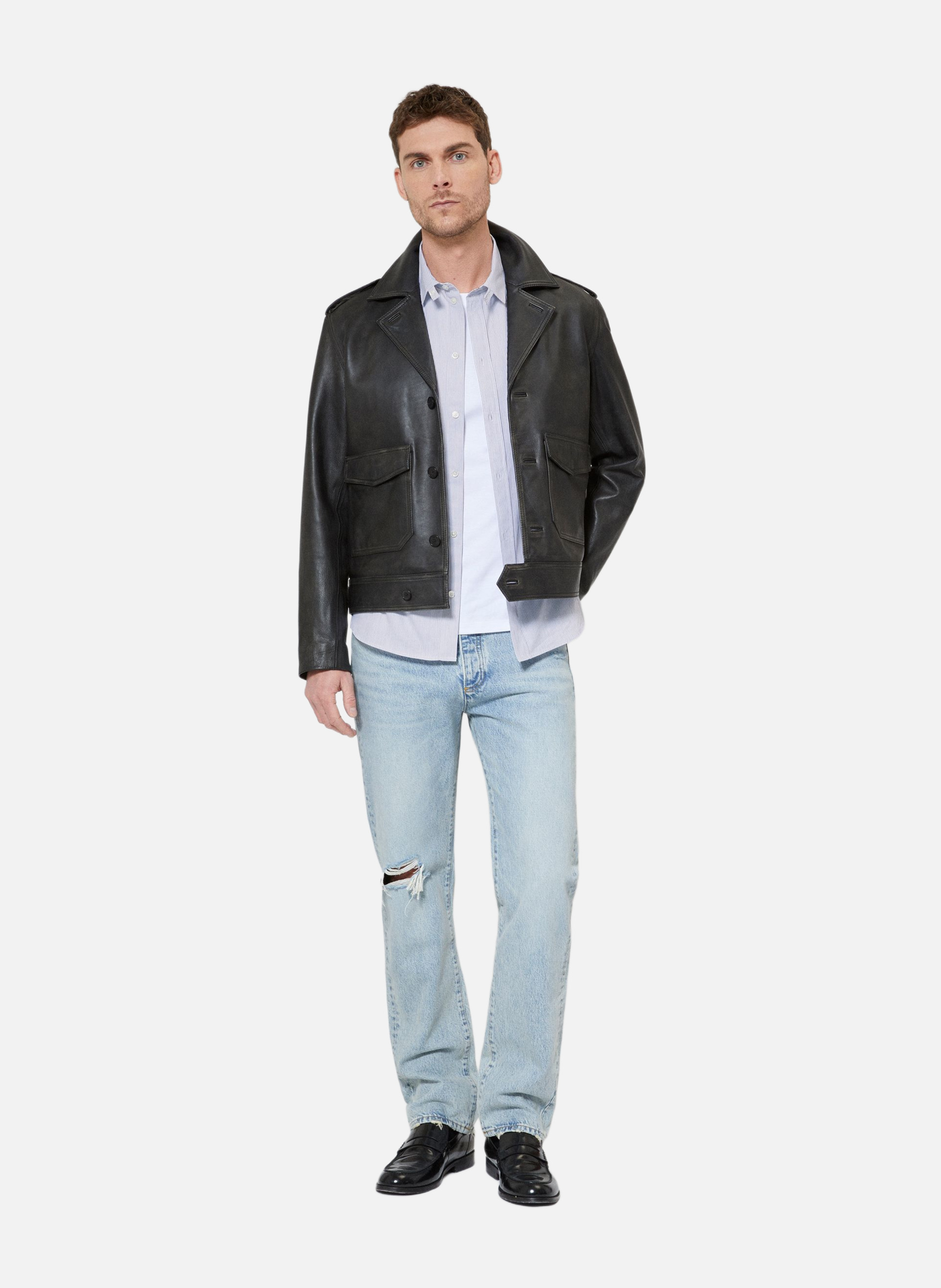 Blouson boutonné en cuir THE KOOPLES Noir