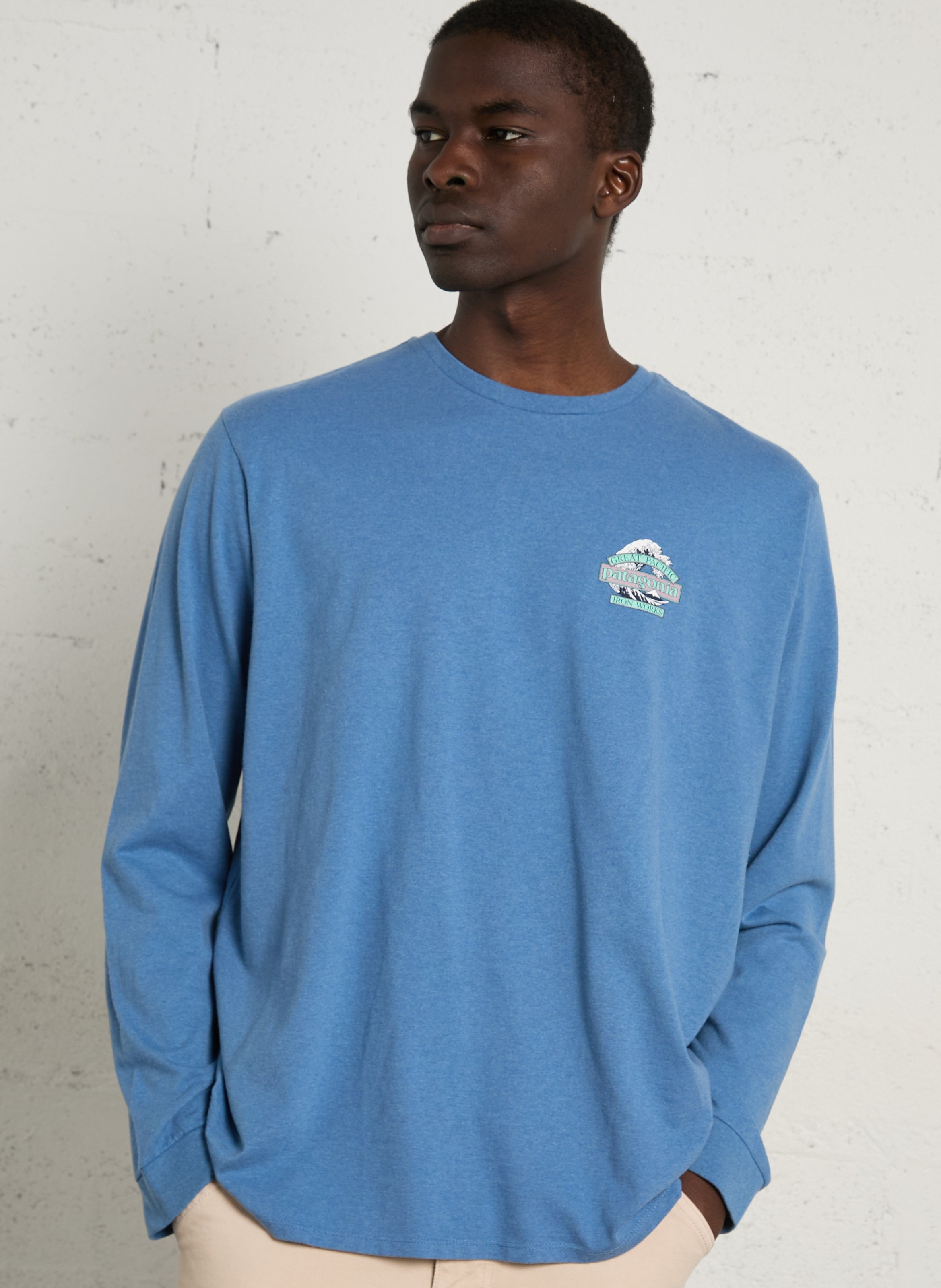 Tee-shirt droit col rond en coton recyclé mélangé PATAGONIA Bleu