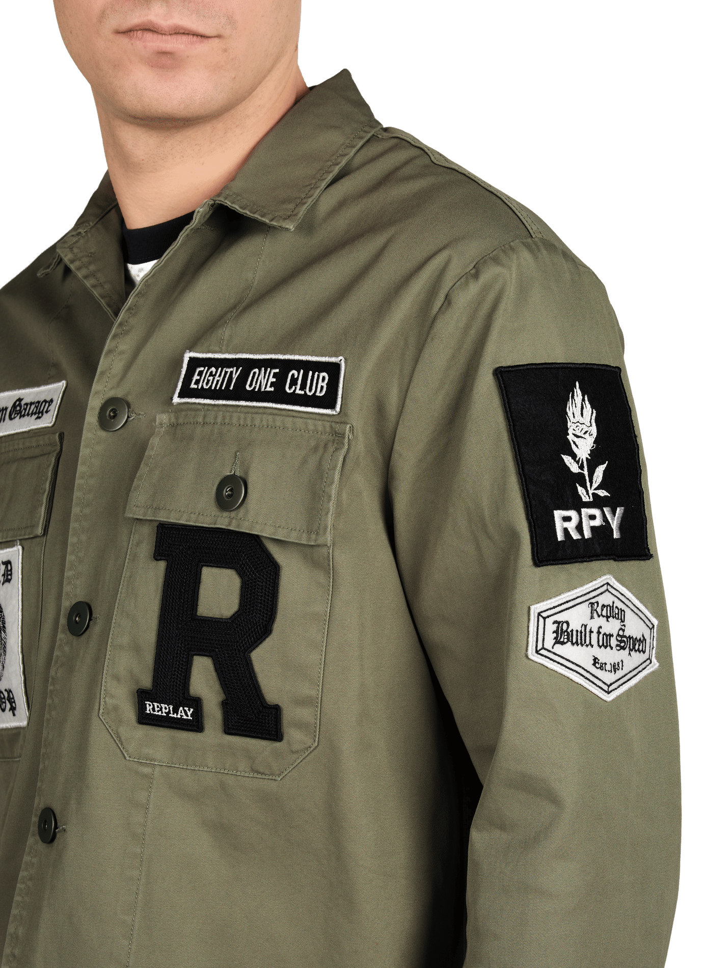 Veste droite à col classique en coton REPLAY Vert