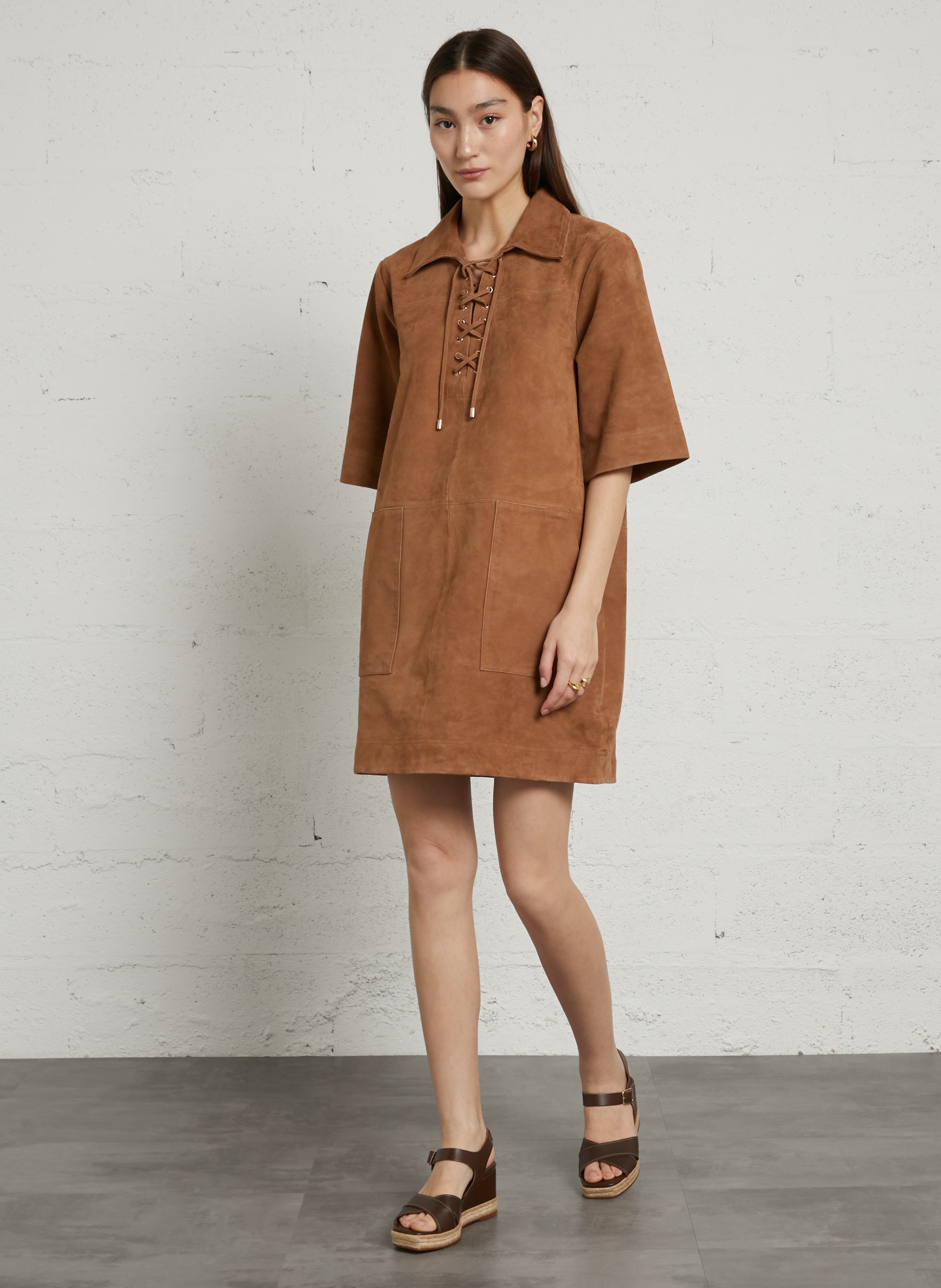 Robe courte en cuir brise MAISON 123 Beige